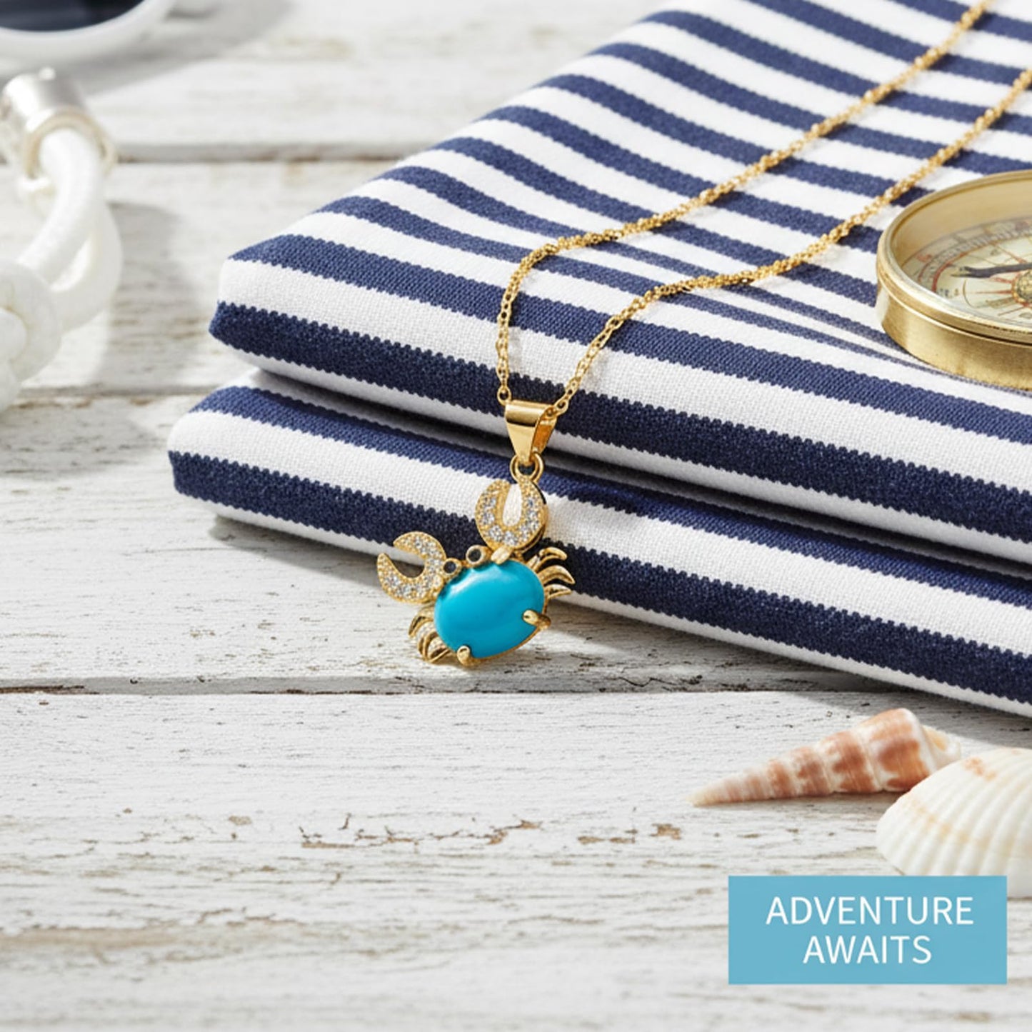 AUMRET Gold Plated CZ Turquoise Crab Necklace For Women-Blue Green Summer Necklace Beachy Jewelry for Valentines Day Mother's Day Christmas Birthday Gifts