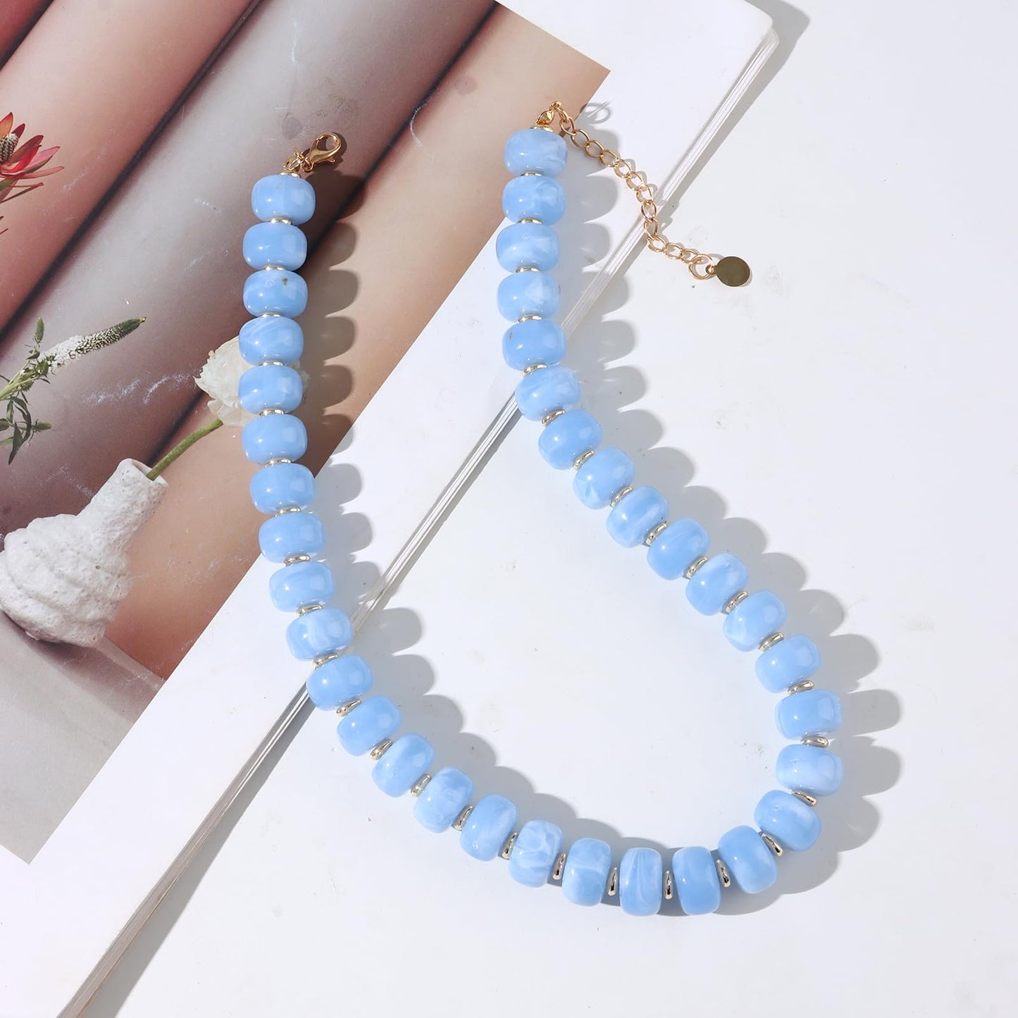 joymiao Chunky Necklace for Women Colorful Resin Bead Necklace Large Beaded Choker Handmade Blue Gemstone Summer Beach Jewelry