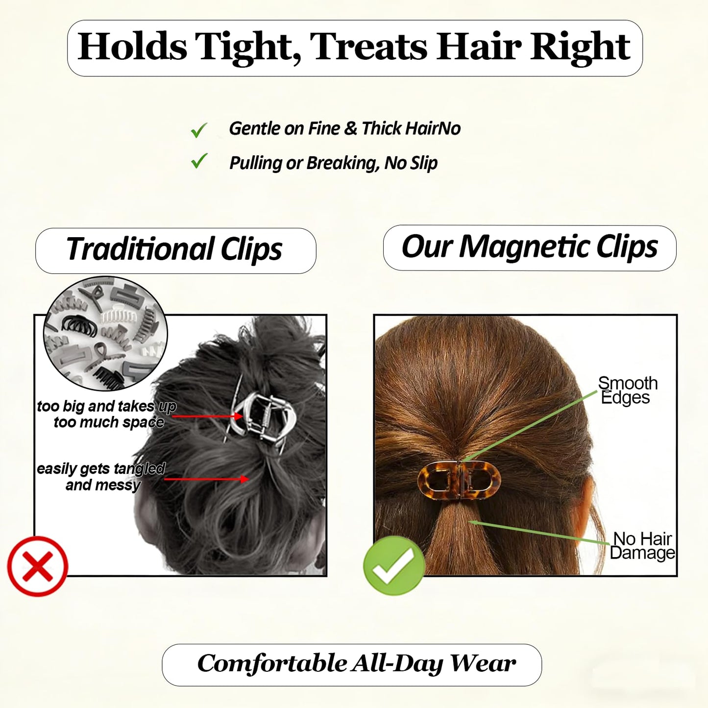 Magnetic Hair Clips – Strong Hold No-Slip Magnetic Hair Styling Clips for Women, Seamless 2-in-1 Design for Easy Everyday Hairstyles, Clip No Crease, Perfect for Daily Hair Styling（2.95 in*1.18 in）
