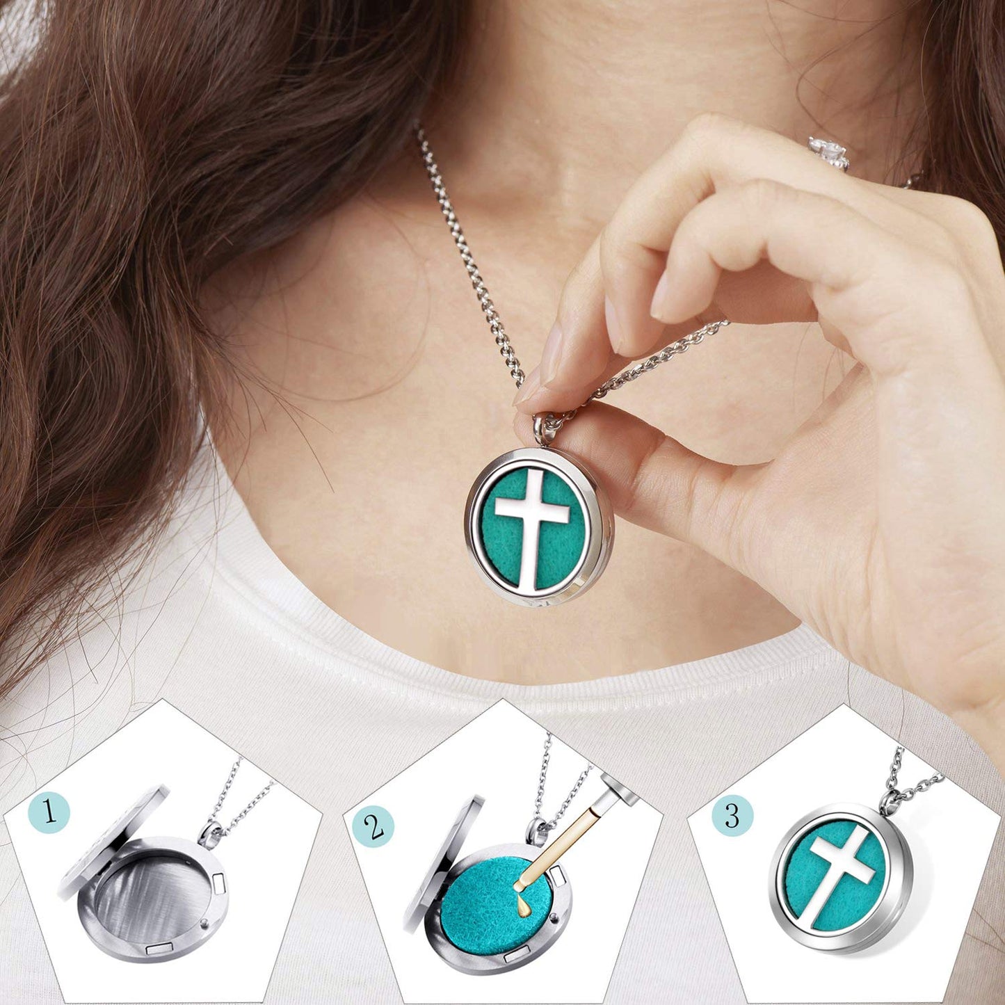 Essential Oil Necklace Diffuser Family Tree of Life Cross Necklace Pendant Aromatherapy Locket