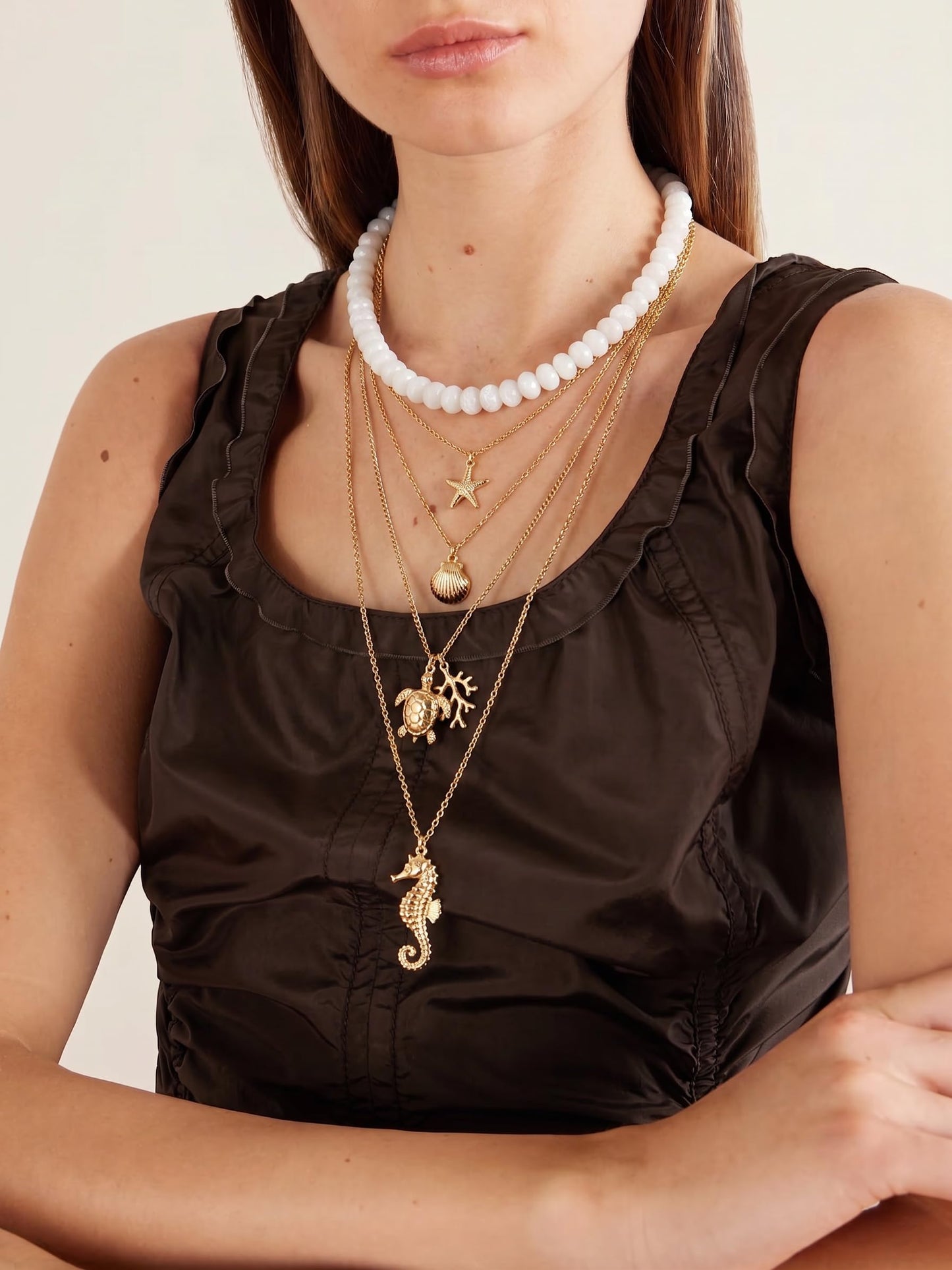 Badu White Gemstone Beaded Necklace for Women Natural Stone Bead Beach Choker Necklace Fashion Trendy Jewelry Gifts