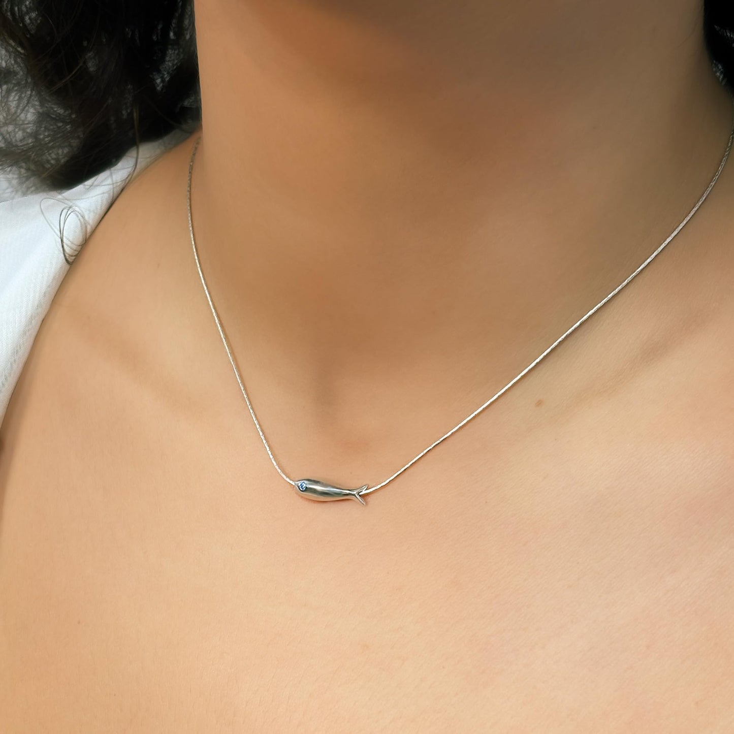 Tooliks Dainty Fish Necklace for Women, Sterling Silver or Gold Fish Charm, Minimal Lucky Necklace (Sterling Silver)