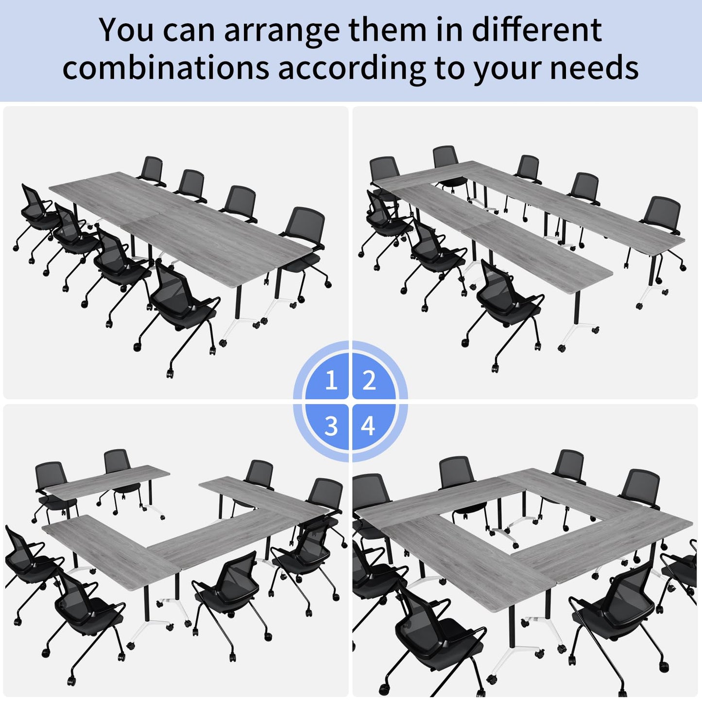 ZanyCajole Conference Room Table, Folding Conference Table with Silent Wheels, Modular Flip Top Mobile Training Tables for Office, Training Room, Meeting Rooms, School, 2-16 Person (6, Grey, 55.1in)