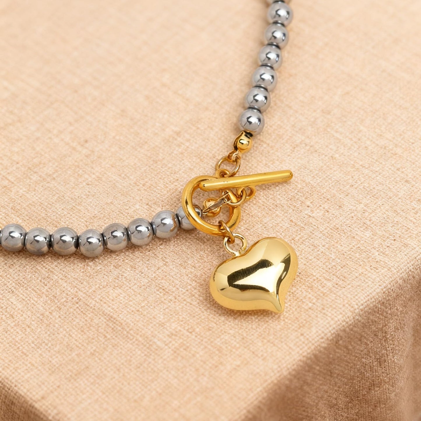 Frigotine Gold Heart Pendant Necklace for Women, Chunky Two-Tone Statement Love Pendants Choker Toggle Necklaces Prom Valentines Fashion Holiday Jewelry Gift