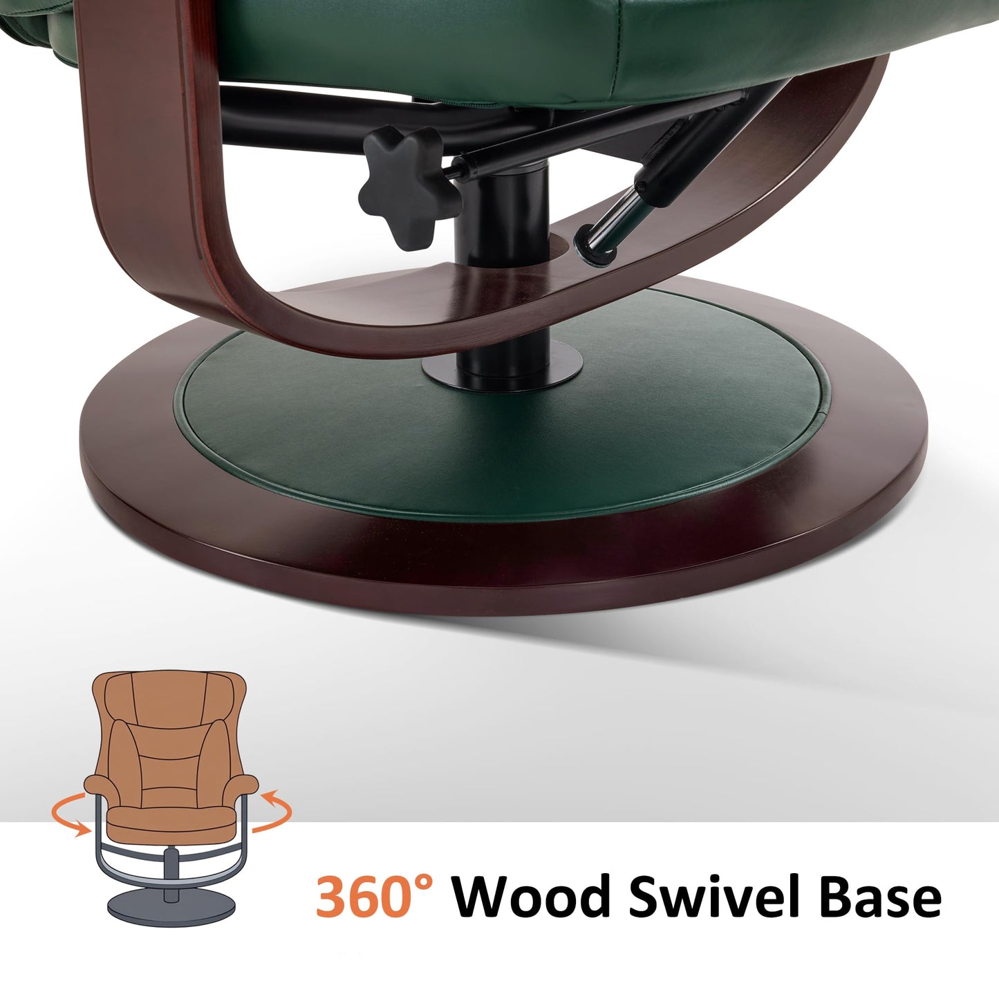 MCombo Oversized Swivel Recliner Chair with Ottoman, Adjustable Backrest, 360° Wood Base, High Seat, Faux Leather Lounge Chair for Tall Users in Living Room, Bedroom, or Office 4651 (Green)