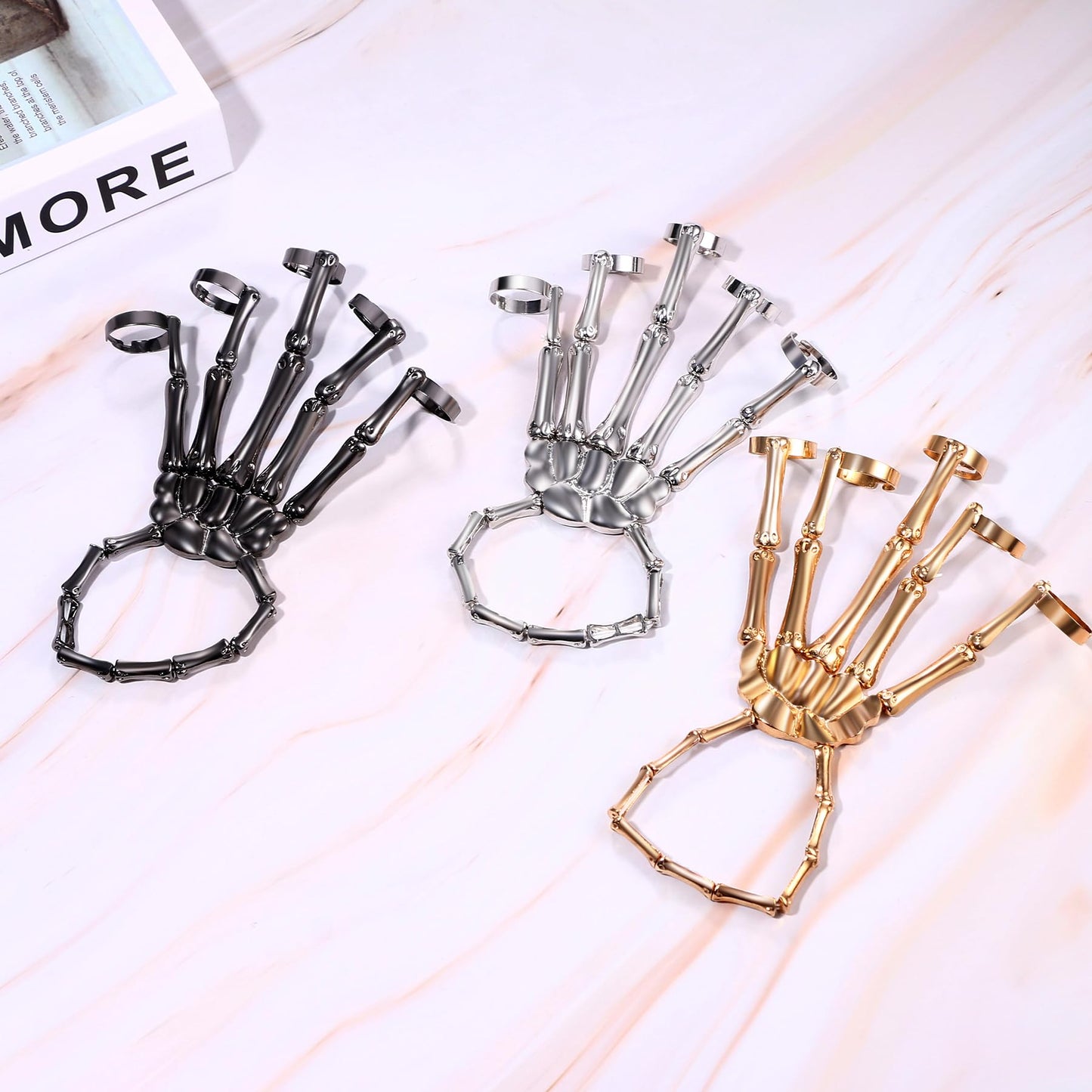 Cupimatch Women Halloween Skeleton Bracelet: Gothic Claw Hand Chain with Ring Punk Costume Jewelry