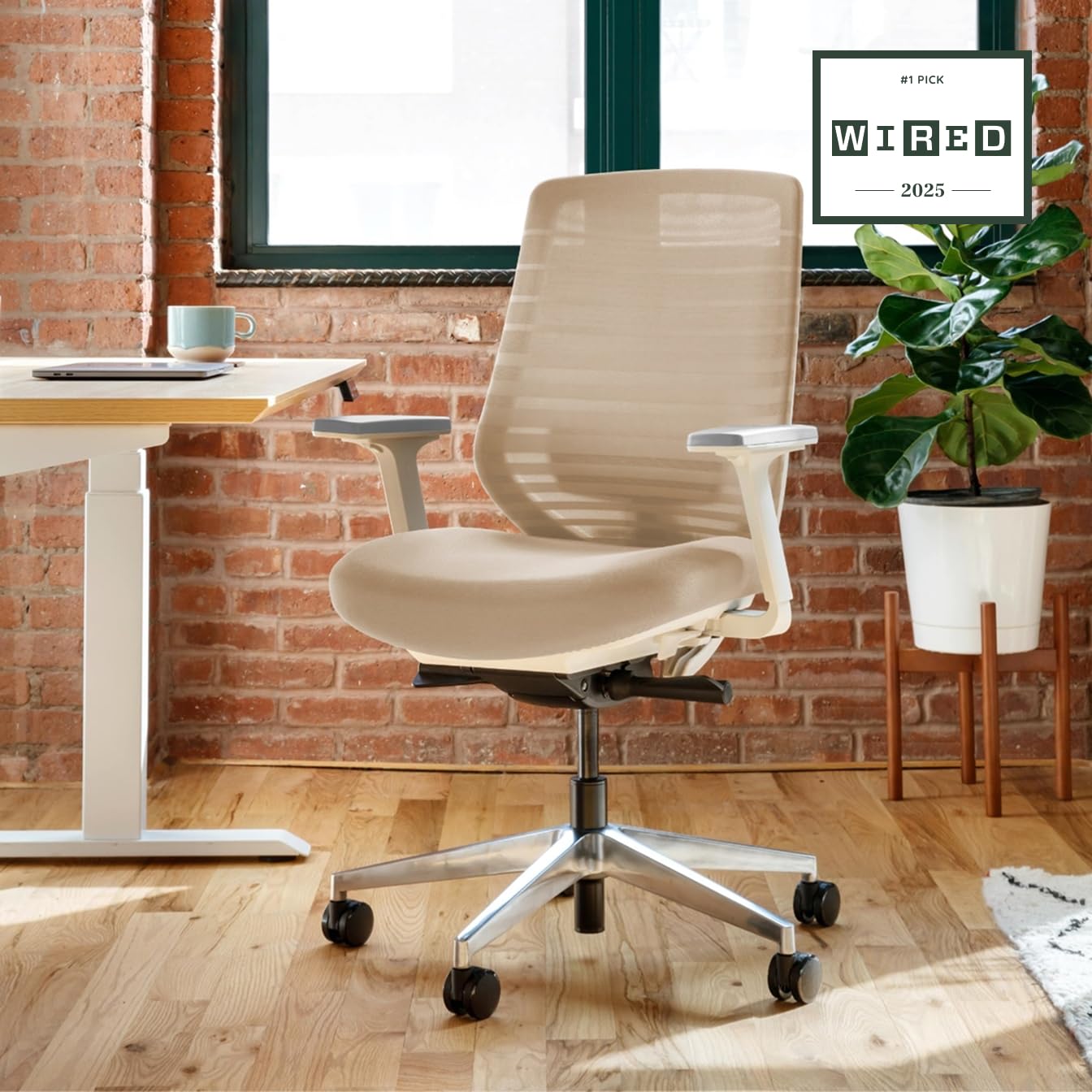 Branch Ergonomic Chair - A Versatile Desk Chair with Adjustable Lumbar Support, Breathable Mesh Backrest, and Smooth Wheels - Experience Optimal Comfort and Support - Sand - White