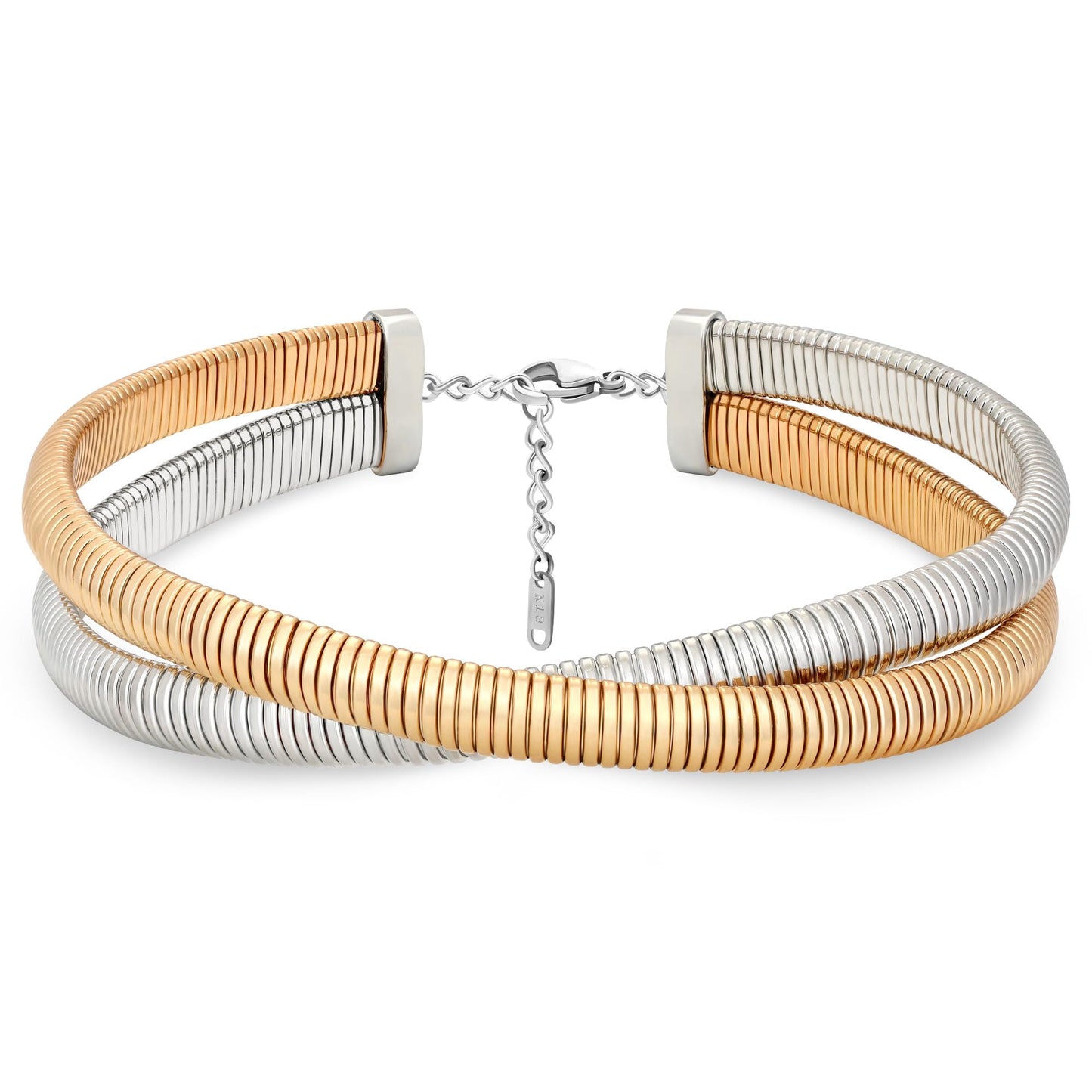 BONJOULRY Chunky Gold 2 Layered Choker Necklace for Women Trendy, 14K Gold Plated Twisted Snake Chain Statement Necklace Multi Layering Necklaces Jewelry Gifts Two Tone