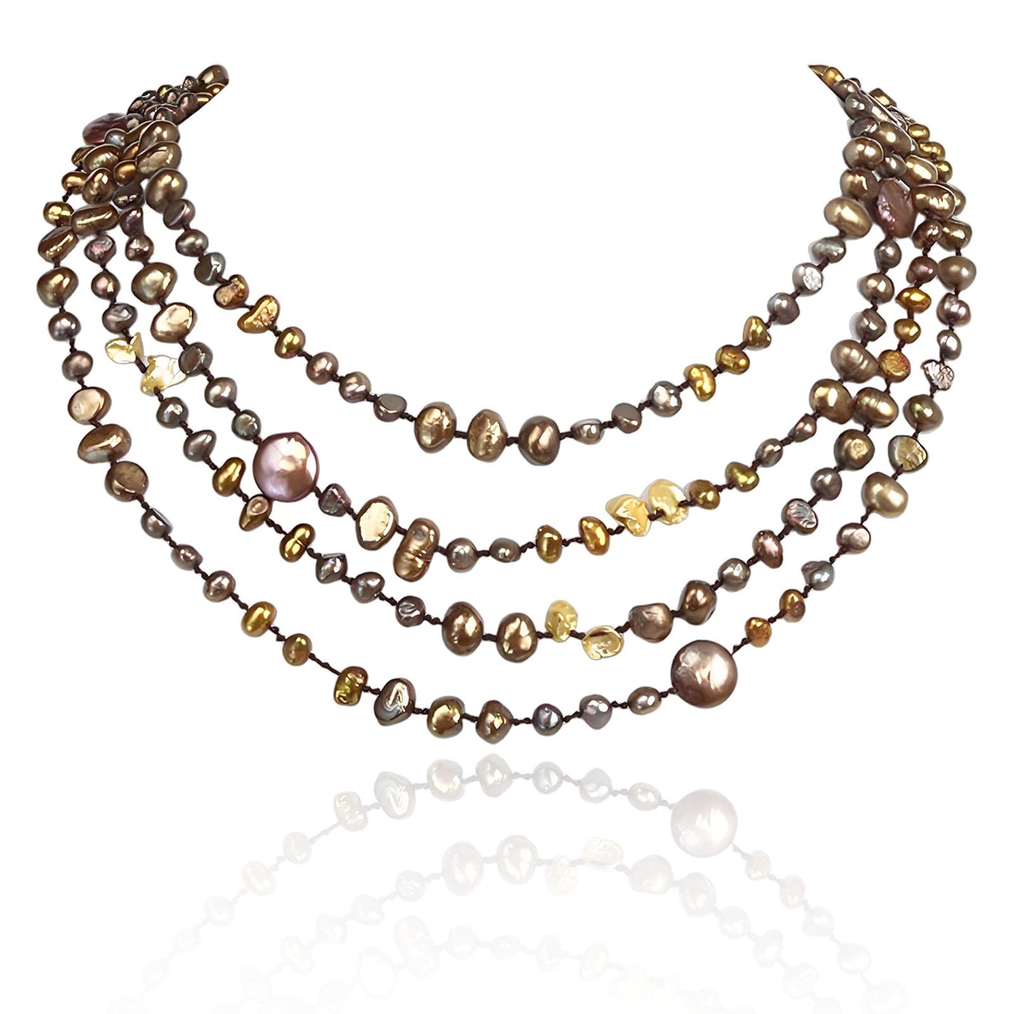 Elegant Multi-strand Baroque Pearl Necklace - Handcrafted Earth-Tone Jewelry with Unique Pearl Clasp Beaded Charms Baroque Necklace Luxury Jewelry Gift