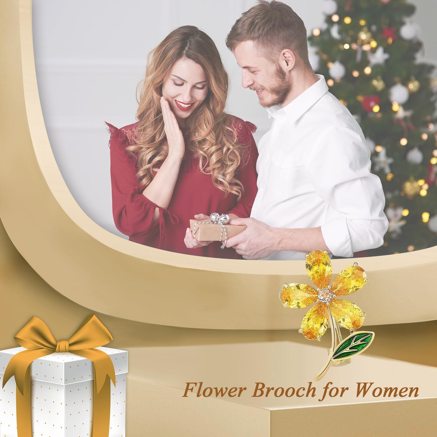 EMEGCY Yellow Daisy Brooch for Women Crystal Flower Brooch Pin Gold Plated Floral Lapel Pin Gold Plated Flower Jewelry for Mom Wife Valentine's Day Mother's Day