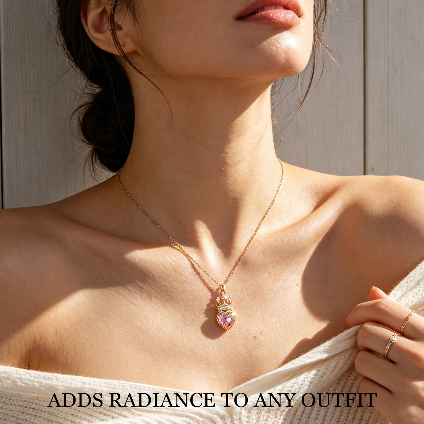crataly Crown Rose Quartz Necklace-Gold Plated Heart Necklace For Women October Birthstone Jewelry For Valentine's Day Mother's Day Christmas Birthday Gifts
