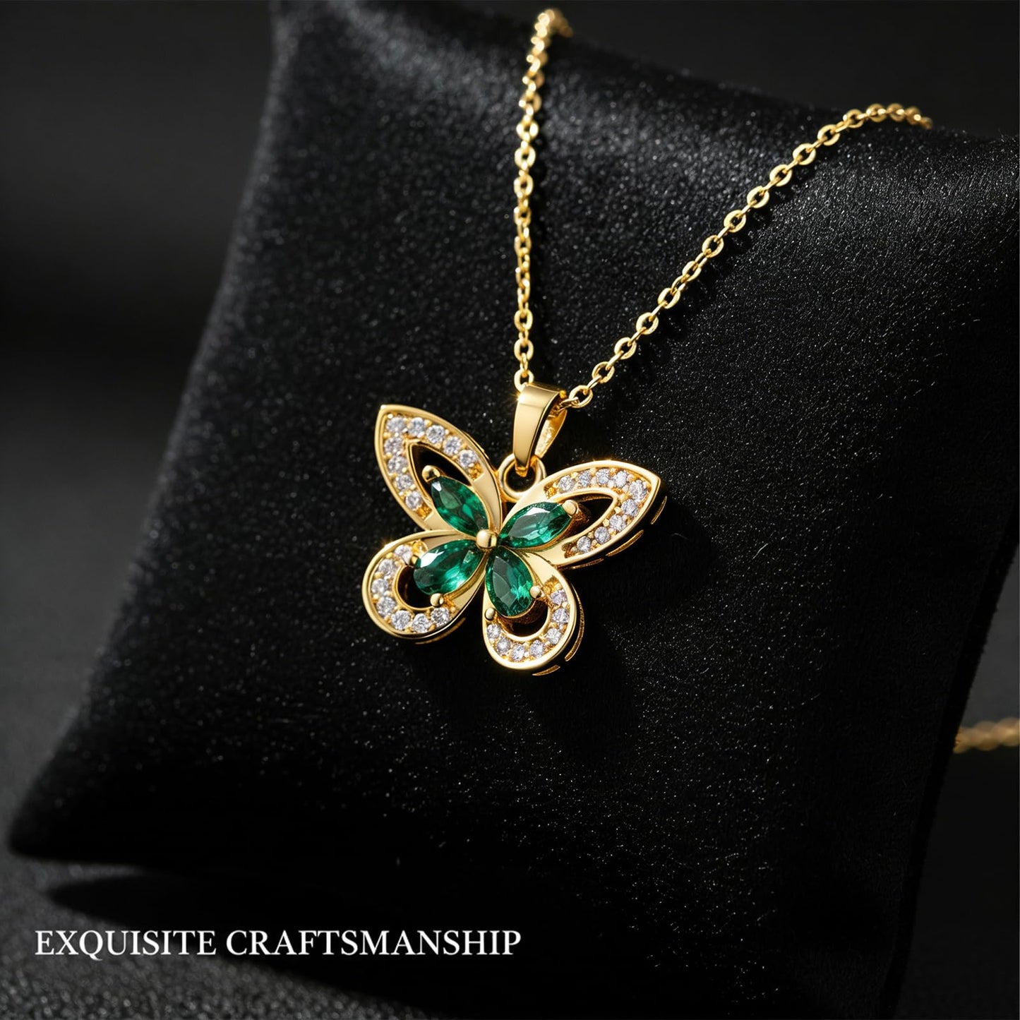 crataly Emerald Butterfly Necklace For Women-Gold Plated May Birthstone Necklace For Valentine's Day Mother's Day Christams Birthday Gifts