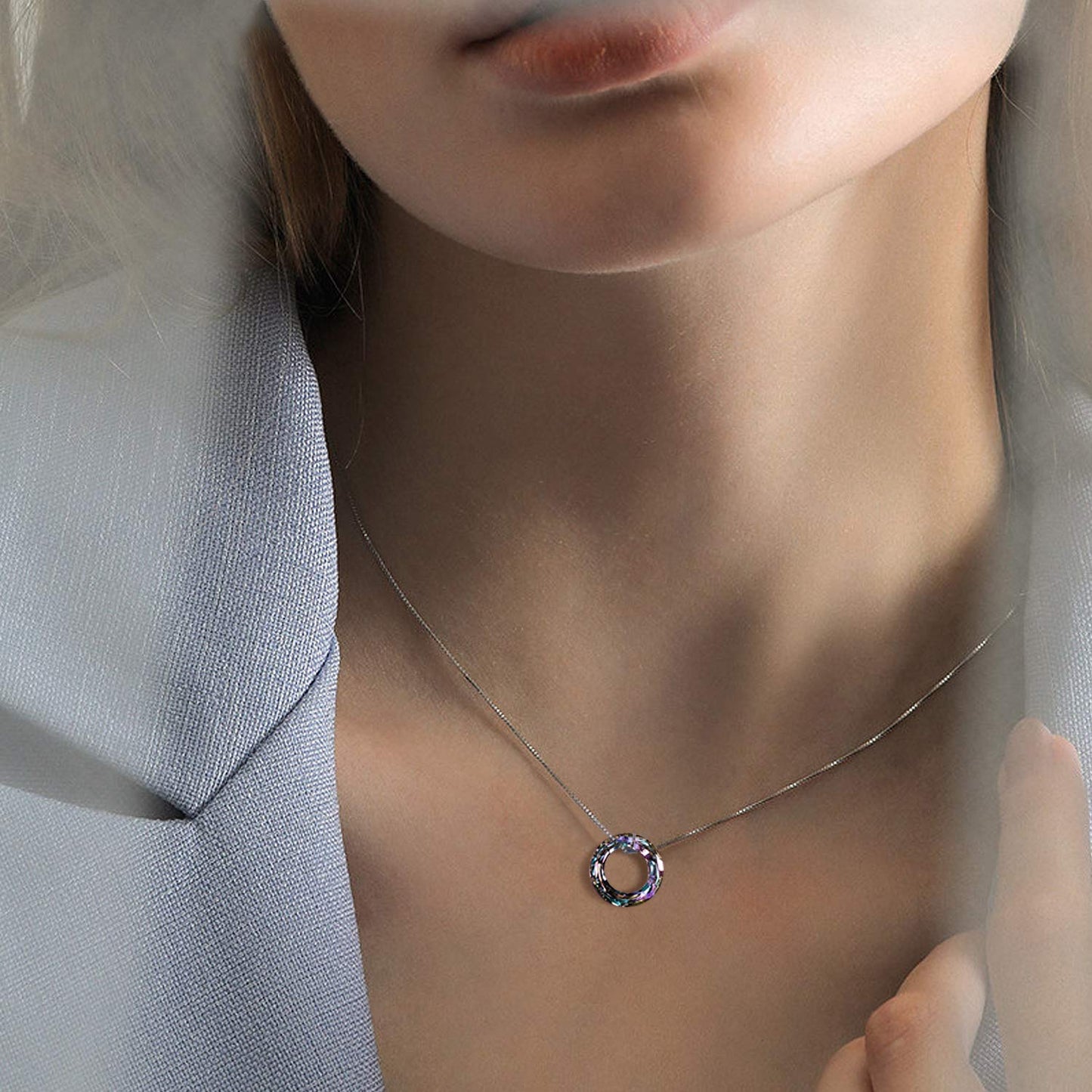 AOBOCO Circle Crystal Necklace 925 Sterling Silver Purple Crystal Pendant Necklace for Women with Austrian Crystal Jewelry for Women Christmas Birthday Holiday Gifts (Dia 0.78'' Circle Purple)