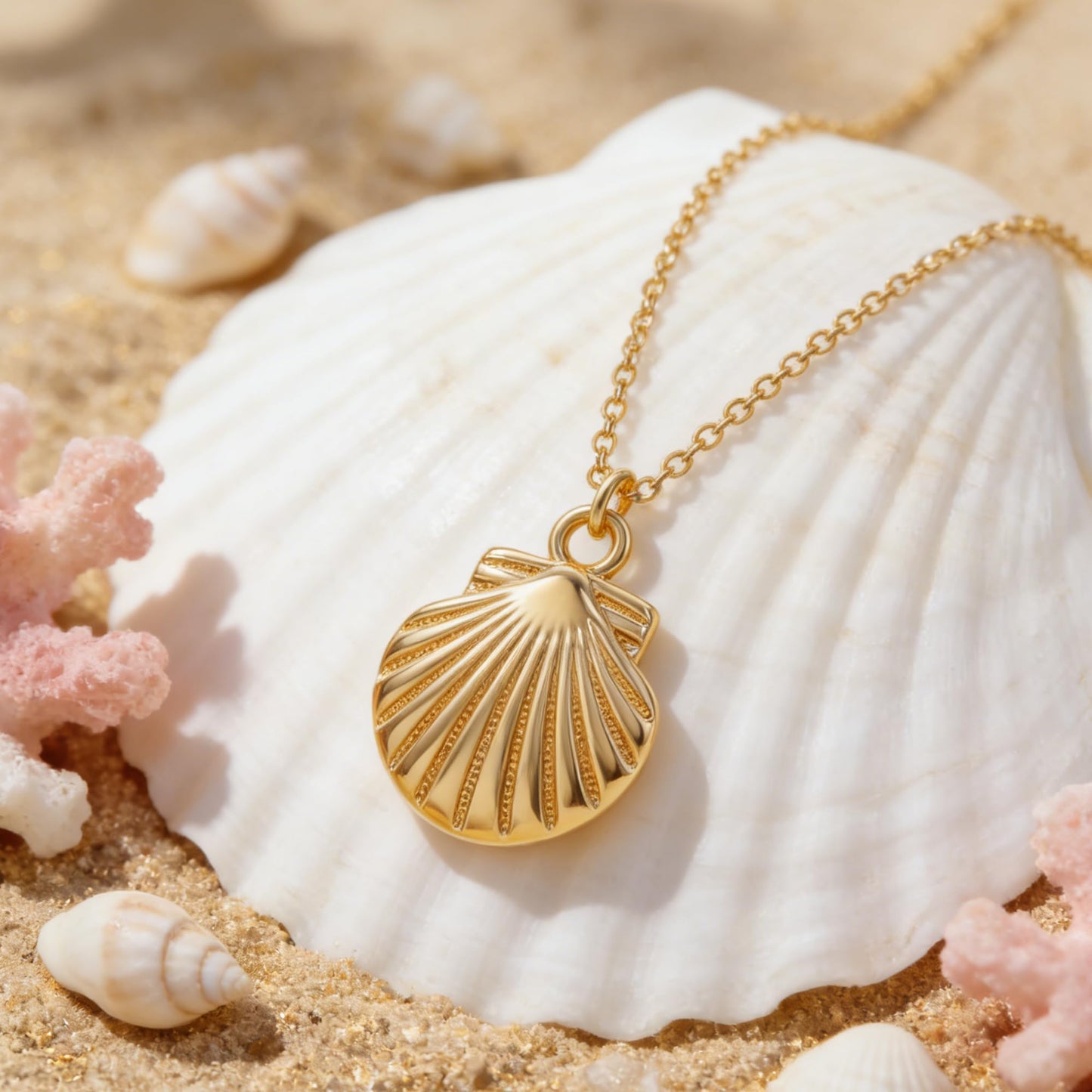 Dremmy Studios Shell Dainty Necklace for Women 14K Gold Plated Boho Summer Beach Coastal Pendnat Necklace for Women Summer Jewelry Gift