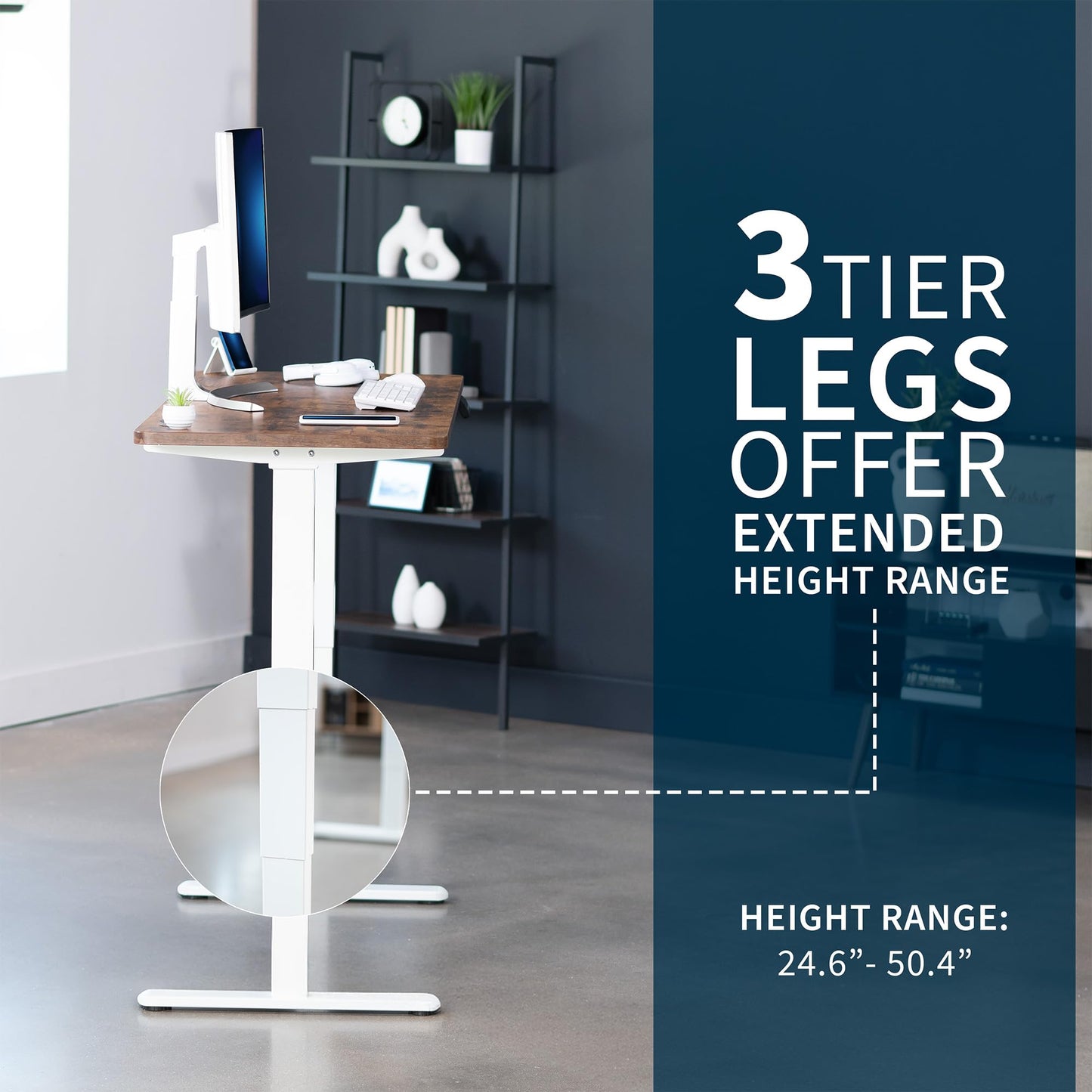 VIVO Electric 60 x 24 in Dual Motor Sit Stand Desk, Memory Height Adjustment, 2B Series, Rustic Vintage Brown Top White Frame, DESK-KIT-2W6N