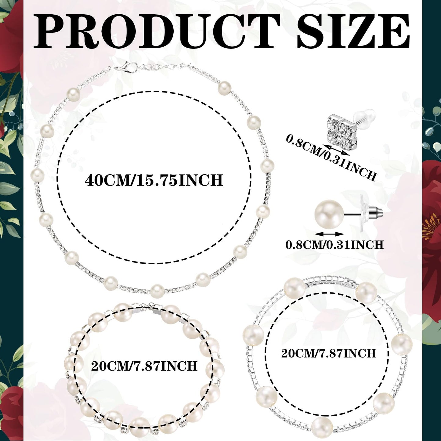Glenmal Pearl Rhinestone Jewelry Set for Women Pearl Necklace Bracelet Earrings for Wedding Birthday Bridal Shower Tea Party(Cute Style)