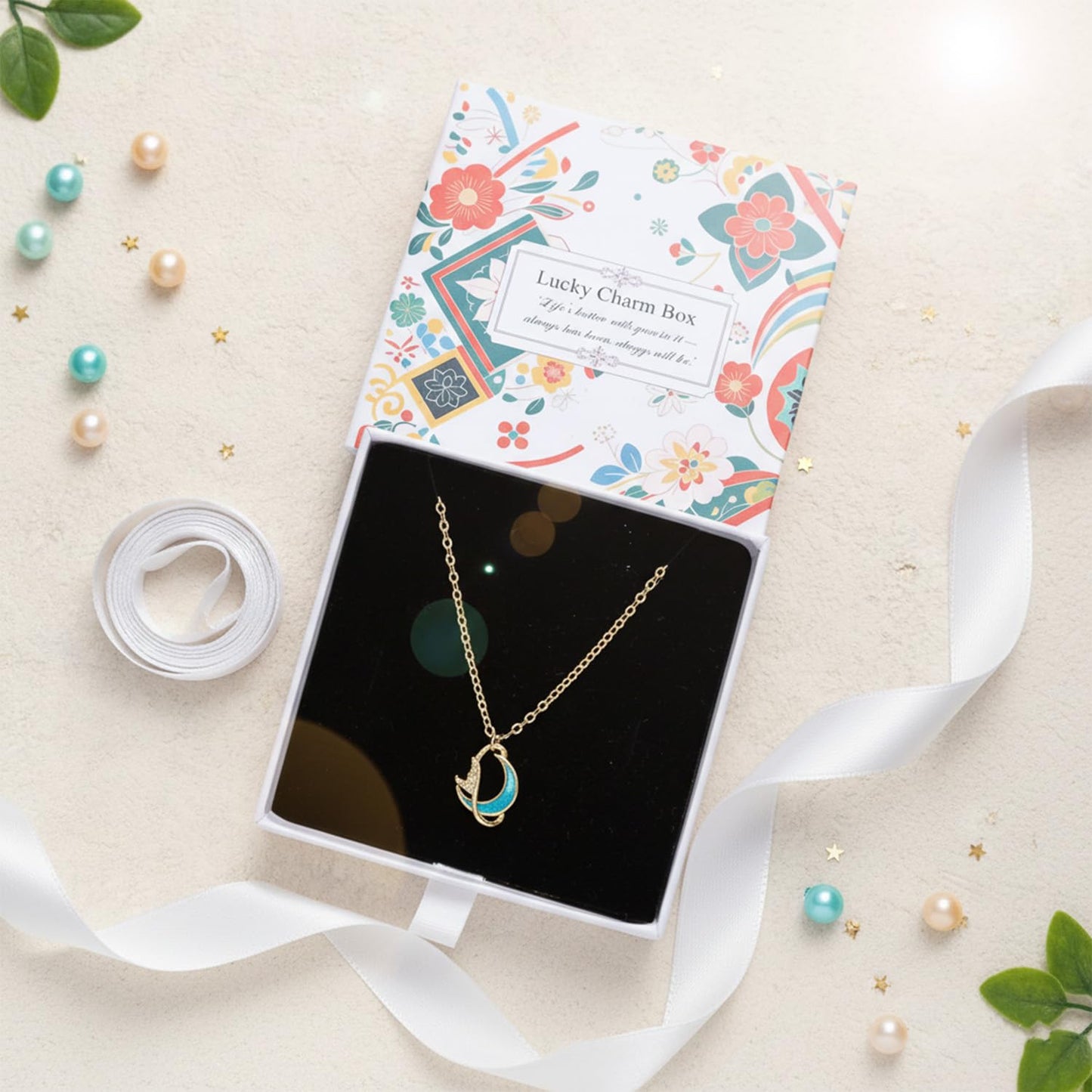 GLUBU Dainty 14K Gold Plated Moon & Fish Ocean Necklace for Women - Summer Beach Jewelry Charm Gift