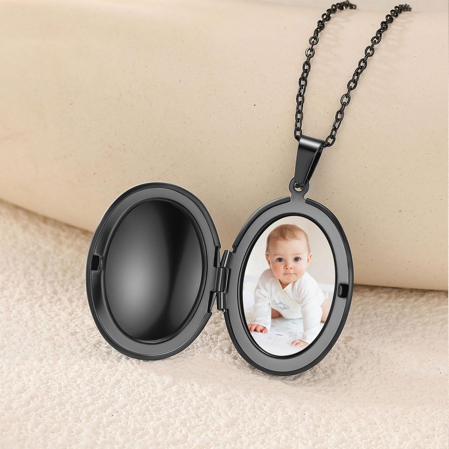 PHOCKSIN Black Oval Locket Necklace For Women Locket Necklace that Hold Pictures For Girlfriend Best Gifts for Birthday Mothers Day