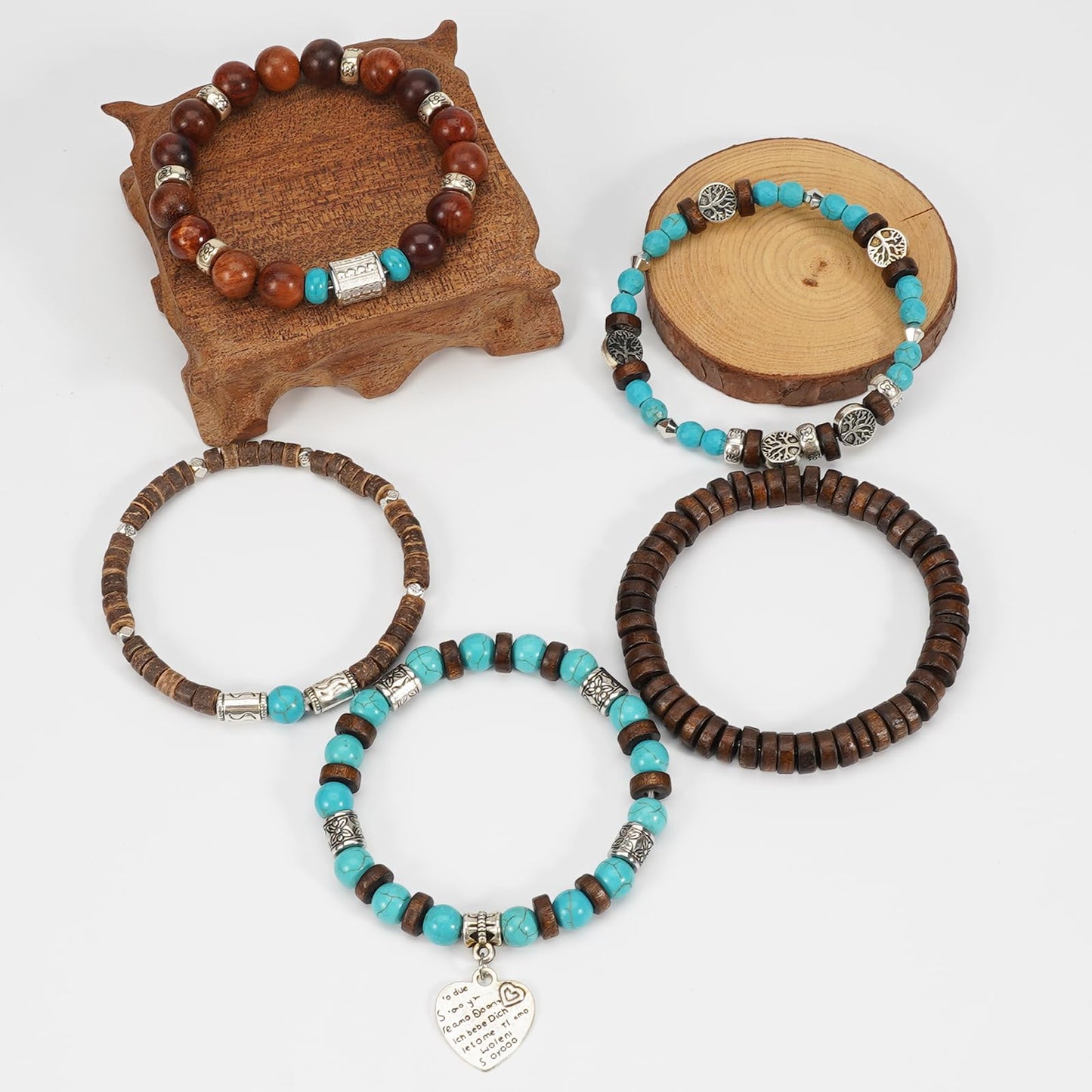 Briutn Vintage Wood Beaded Stretch Bracelets Bohemian Retro Stackable Elastic Bracelet for Women Men Summer Beach Holiday Jewelry