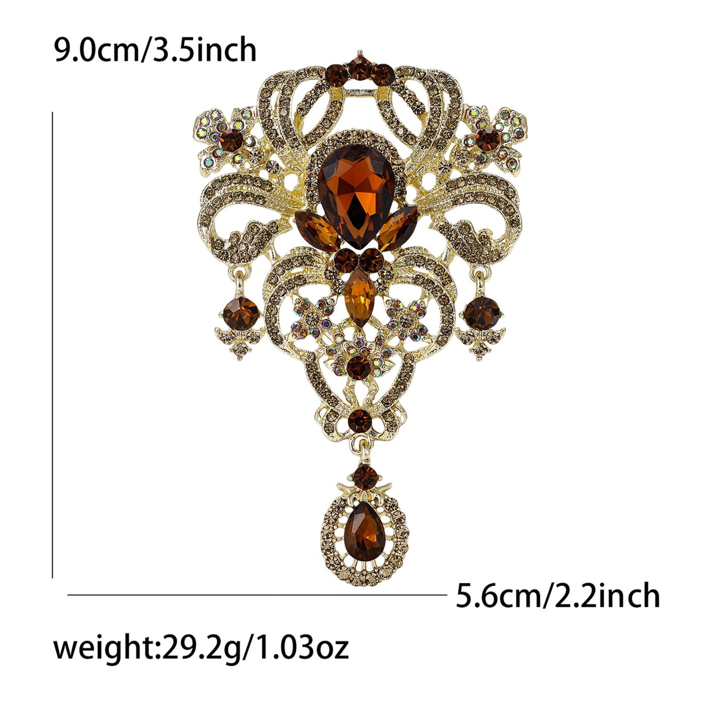 YOQUCOL Retro Brown Austrian Crystal Big Brooch Pin for Women Large Flower Shape Brooches Lapel Pins for Sweater,Coat Dress Accessories