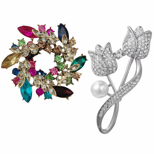 Yaximhozz 2pcs Rhinestone Brooch Pin for Women Dress Elegant Stylish Crystal Brooches Fashion Accessories Pins Lapel Boutonniere Ideas Wedding Christmas Birthday Jewelry Easter Gift (11 Red Colorful/Silver)