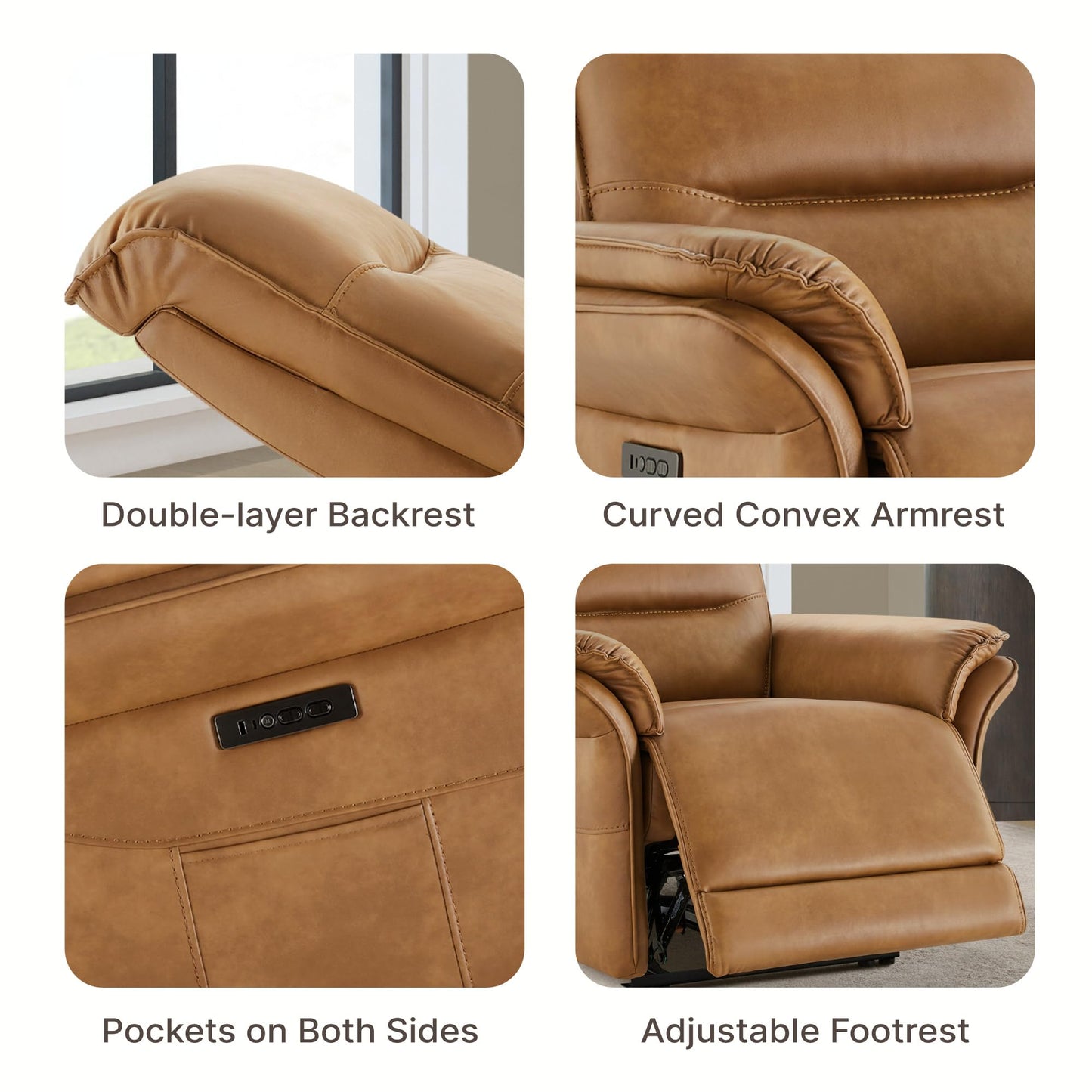 KISLOT Power Recliner Chair with Adjustable Headrest and Footrest, Dual Motor Leather Reclining Chair with USB/Type-C Charging, Zero Gravity Modern Electric Recliner for Adults Living Room Bedroom