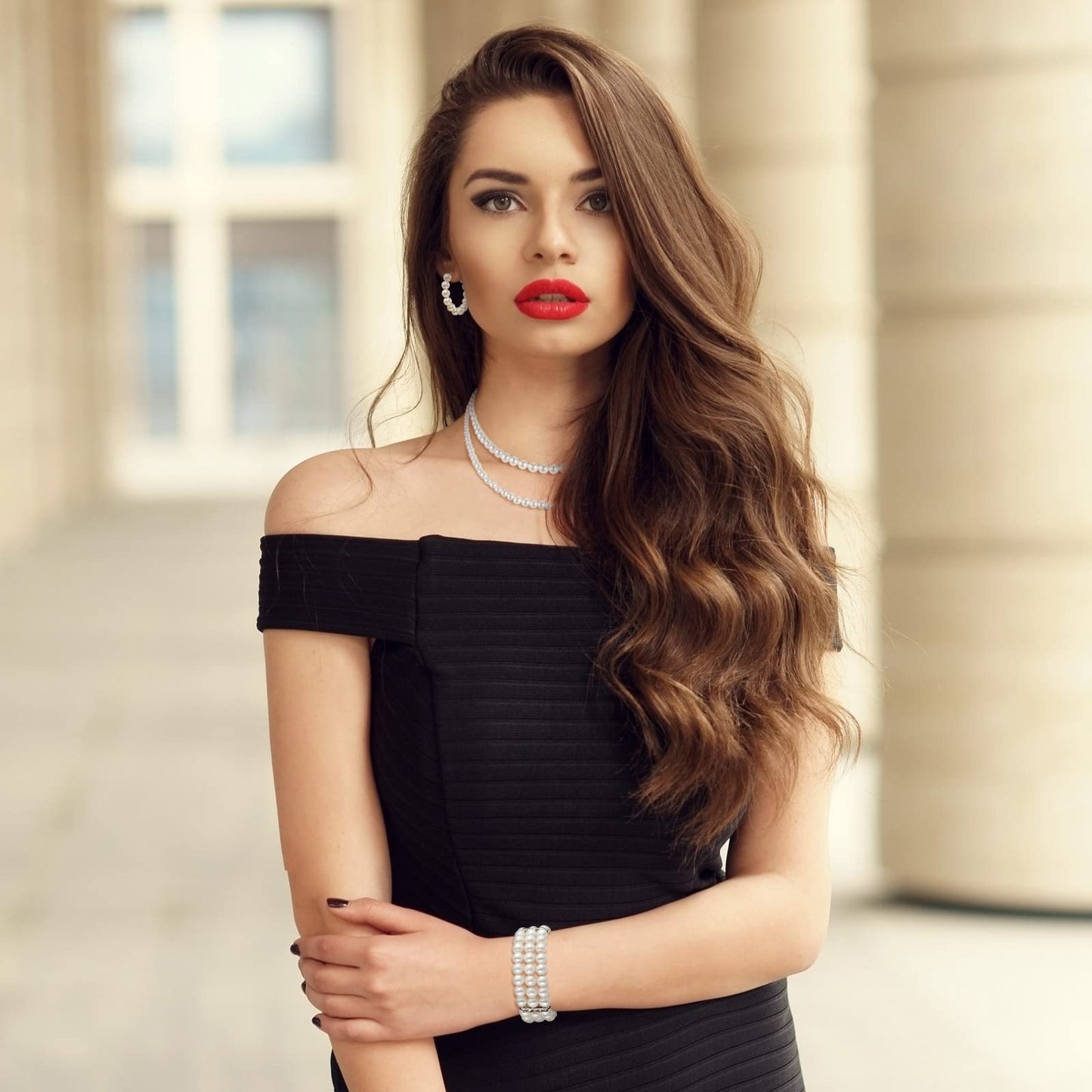 Glenmal Pearl Jewelry Set for Women Faux Pearl Necklace Bracelet Earrings Set for Wedding Birthday Party Costume Accessories Gift(Simple Style)