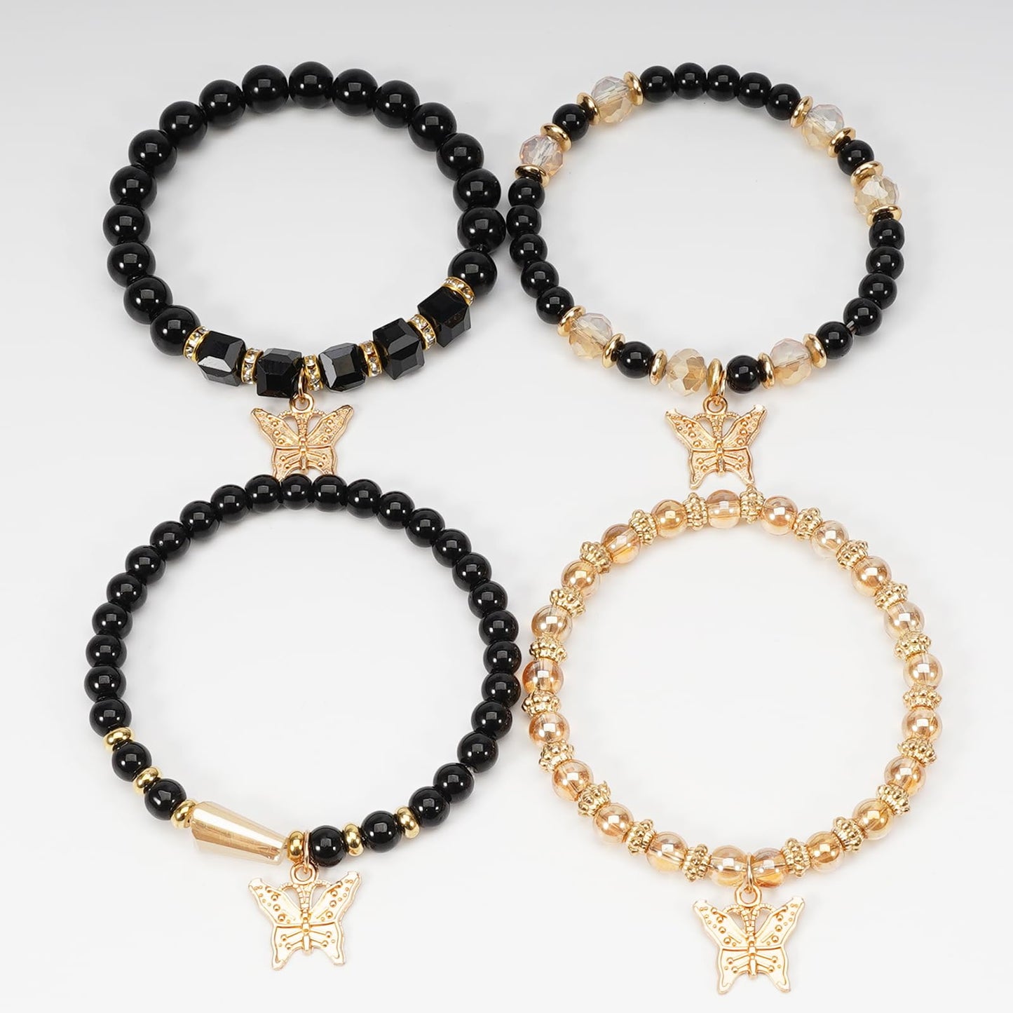 Briutn Black Gold Butterfly Stackable Beaded Bracelet Set Boho Stretch Bracelets Jewelry Gift for Women