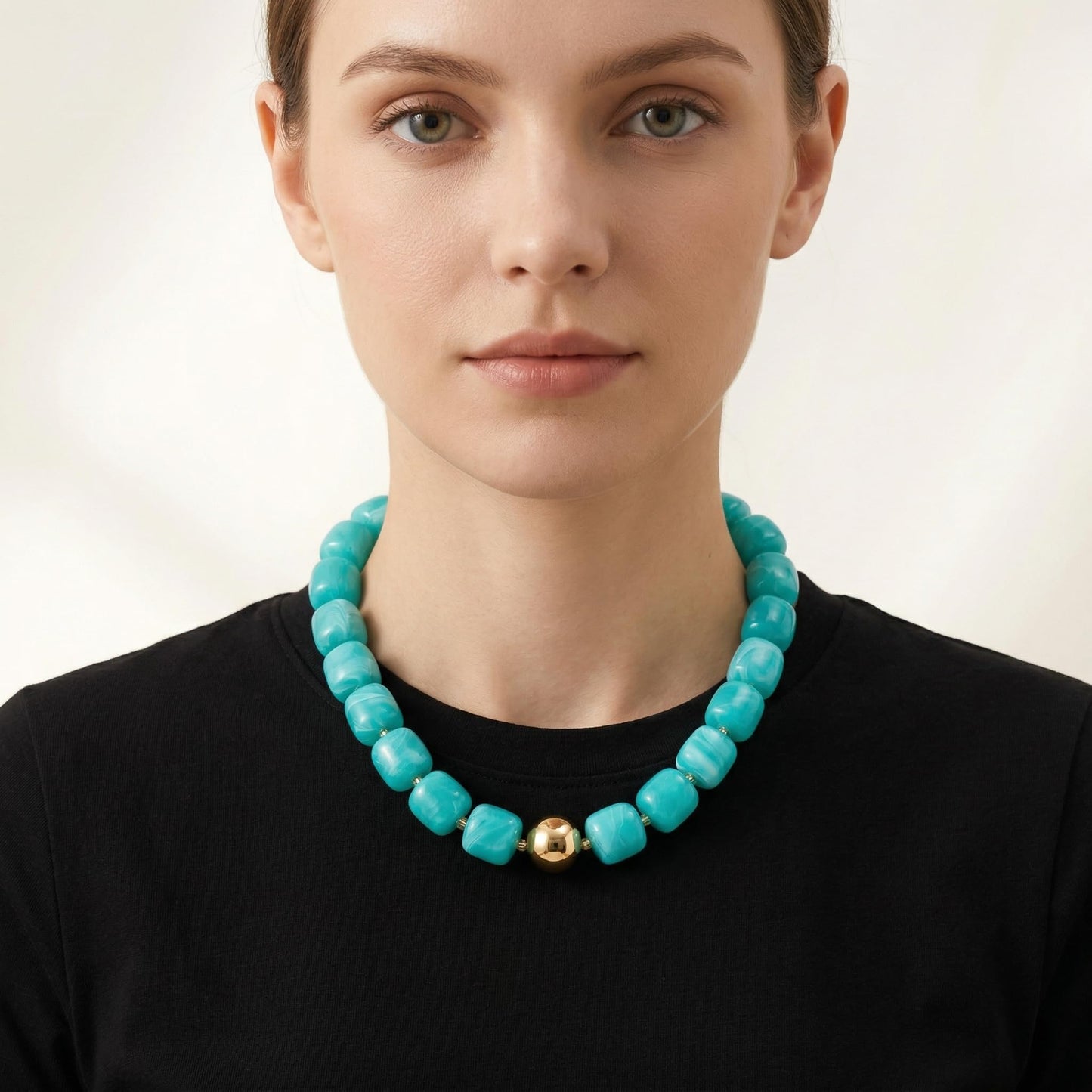 BREPINE Teal Chunky Necklaces for Women Multicolored Large Square Resin Beads Necklace Trendy Bold Statement Beaded Summer Candy jelly Vacation Choker