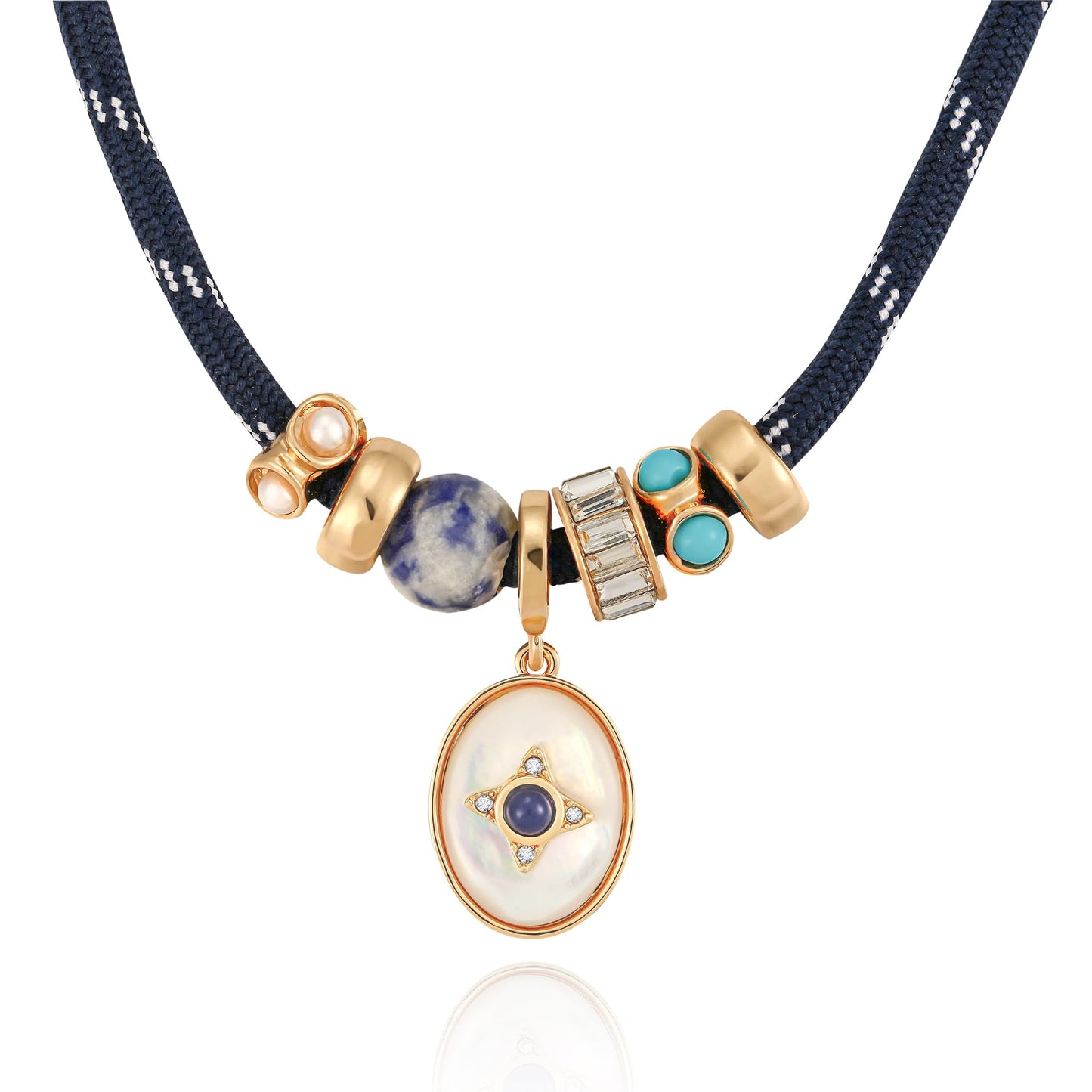 MYCUTEY Mother of Pearl Cord Pendant Necklace for Women Adjustable Statement Necklace with Natural Stone & Mother of Pearl Charm Trendy Rope Charm Necklaces Boho Jewelry Gifts
