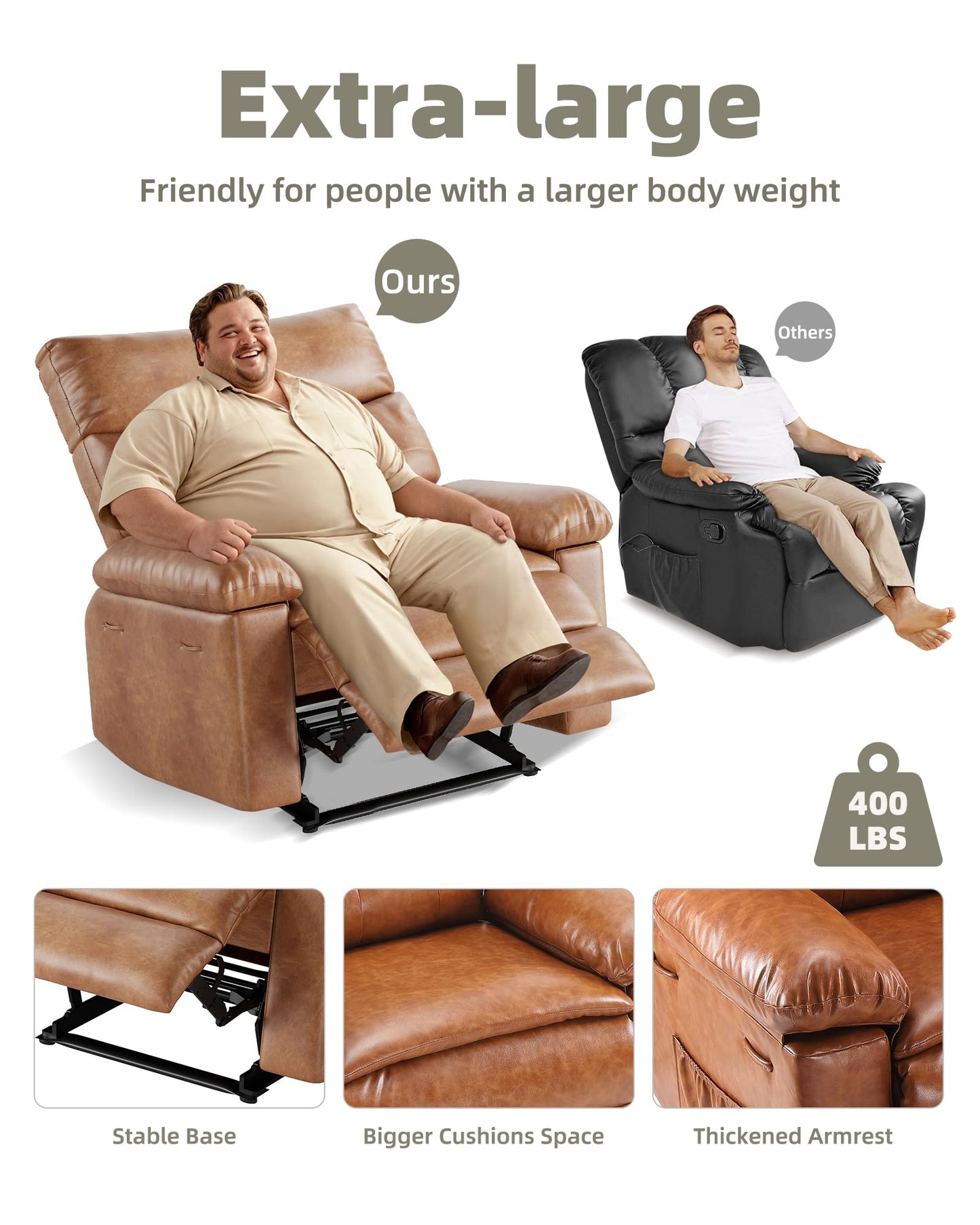 GarveeHome Recliner Chairs, Classic Manual Leather Recliner, Home Theater Seating with Lumbar & Arms Support for Living Room, Bedroom and Nursery - Coffee (Coffee, Standard)