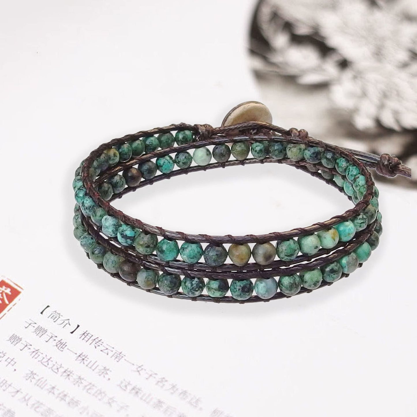Ayriwoyi Africa Turquoise Wrap Bracelet for Women Beaded Wrap Bracelet For Women Green Stone Adjustable Bohemian Bracelets for Women