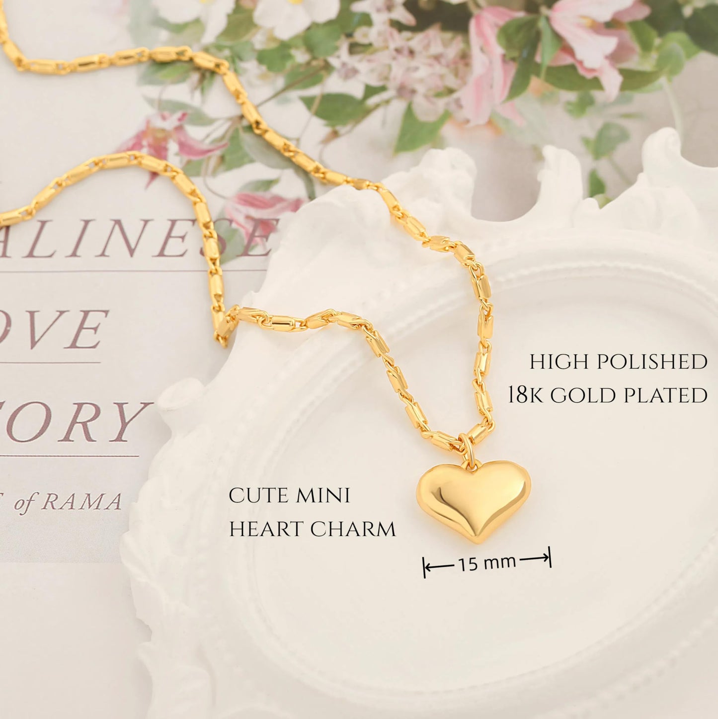 PEARLADA Dainty Gold Plated Heart Necklace for Women, Cute Small Heart Charm Necklace with Adjustable Box Chain, Trendy Love Valentine’s Gift