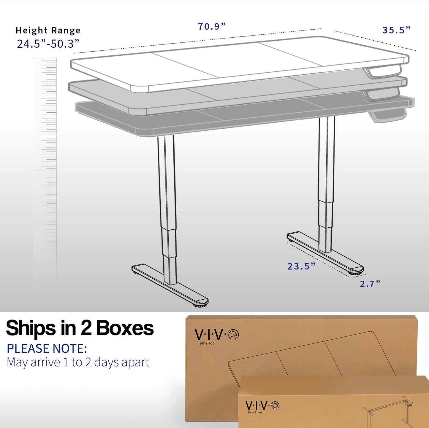 VIVO Electric 71 x 36 in Dual Motor Rustic Sit Stand Desk, Memory Height Adjustment, 2B Series, Vintage Brown Top Black Frame, DESK-KIT-2B7N-36