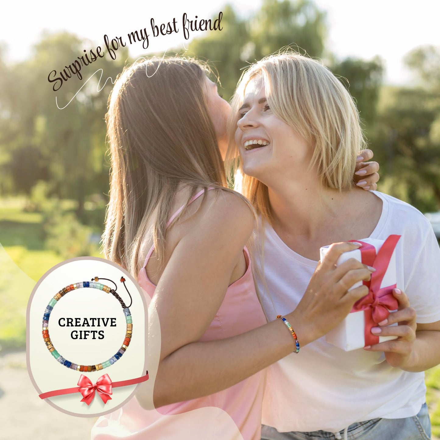 ZOKCC Cheer Up Gifts Bracelets for Women: Healing Natural Stone Bracelets with Postive Words - Inspirational Friendship Gifts for Women Friends Sister Bestie Coworker (E- HUG- RAINBOW STONE)
