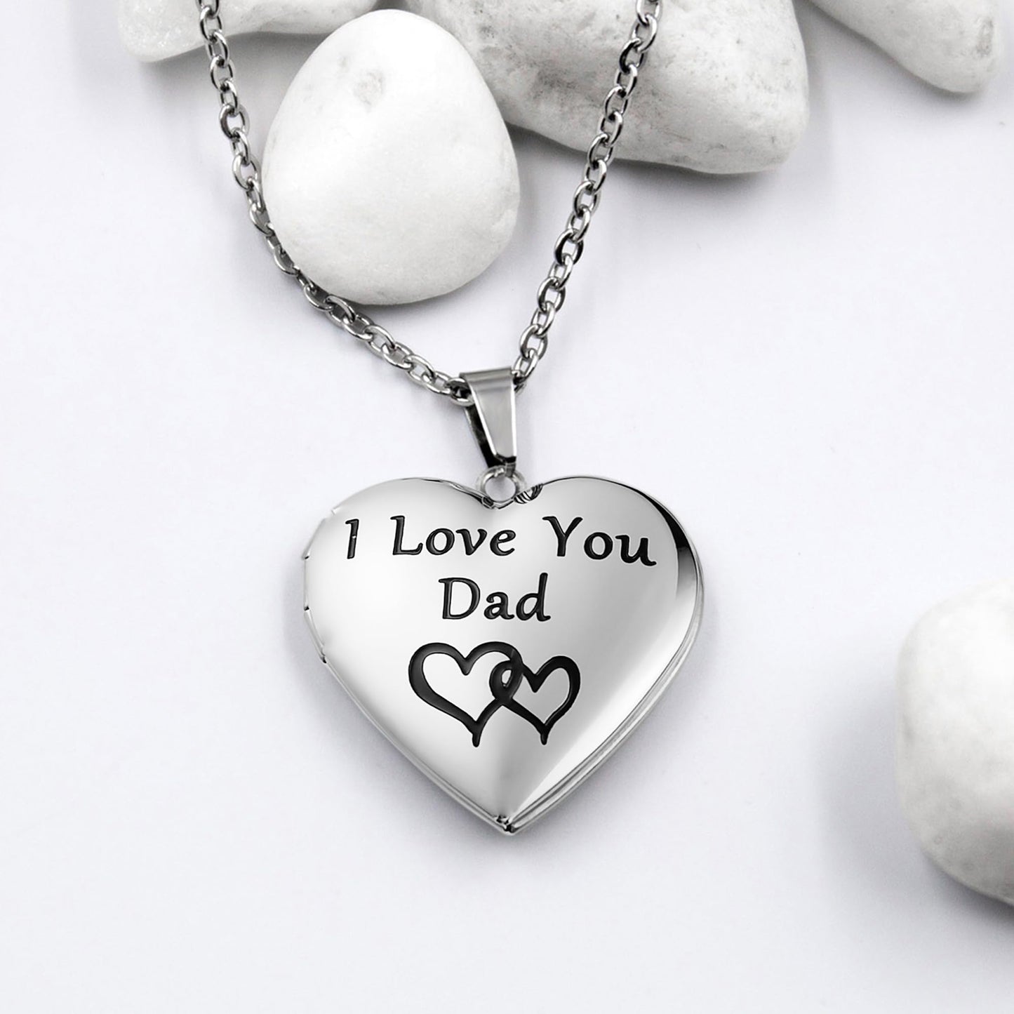 PHOCKSIN I Love You Dad Text Engraved Photo Lockets That Holds Pictures Gifts For Daddy On Fathers Day From Daughter Son