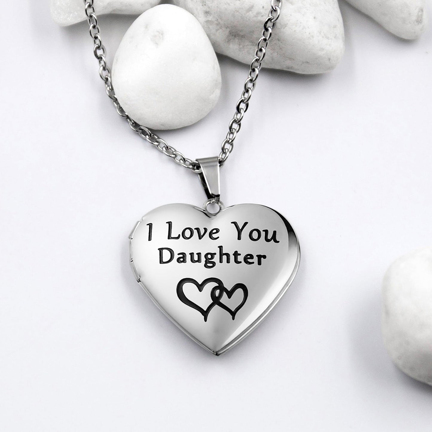 PHOCKSIN Silver Heart Locket Necklace That Holds Pictures Engraved I Love You Daughter Birthday Gifts For Daughter from Parents
