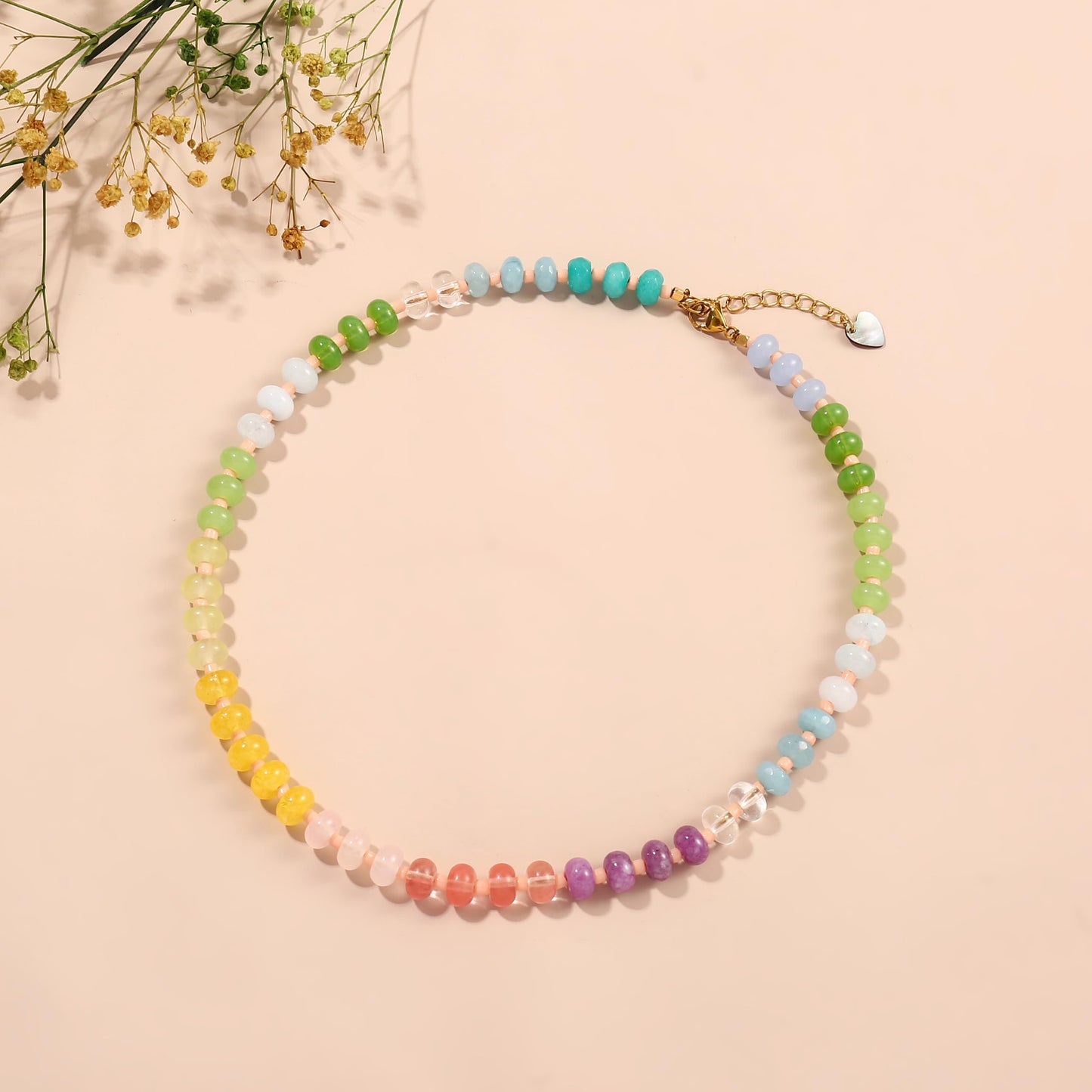 Gemstone Beaded Necklace for Women Colorful Natural Stone Freshwater Pearl Surfer Beach Rainbow Necklace Jewelry Gift