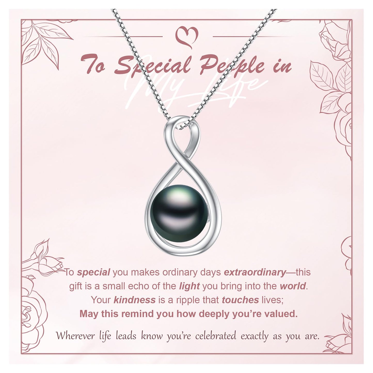 KANNSOAR 9MM Tahitian Black Pearl Infinity Pendant Necklace Pearl Jewelry-Wedding Birthday Anniversary Valentines Day Christmas Mothers Day Gifts for Women Wife Mom Girlfriend Her