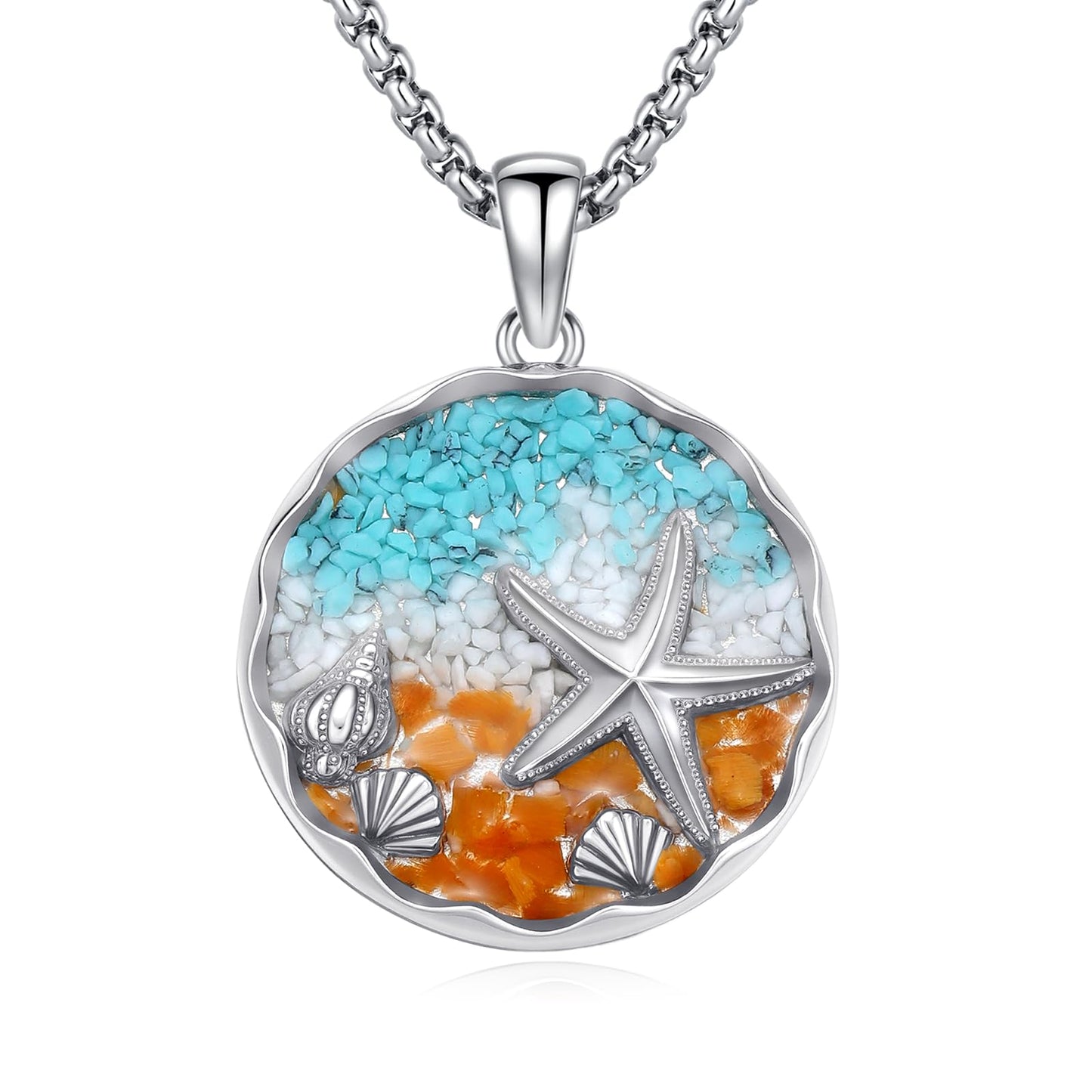 Cuoka Starfish Necklace For Women Crushed Turquoise Tiger's Eye White Turquoise Gradual Gradient Gradient Boho Charms Seashell Sea Shell Ocean Summer Beach Beaded Necklace Shell Starfish Charms Fashion Jewelry Gifts Beach Vacation Essentials Adjustable Ch