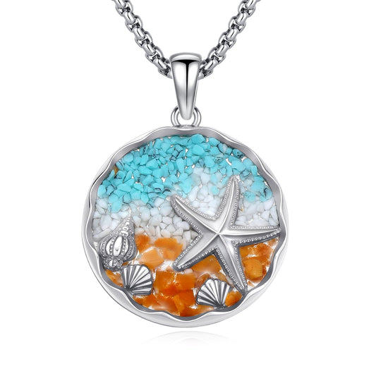 Cuoka Starfish Necklace For Women Crushed Turquoise Tiger's Eye White Turquoise Gradual Gradient Gradient Boho Charms Seashell Sea Shell Ocean Summer Beach Beaded Necklace Shell Starfish Charms Fashion Jewelry Gifts Beach Vacation Essentials Adjustable Ch