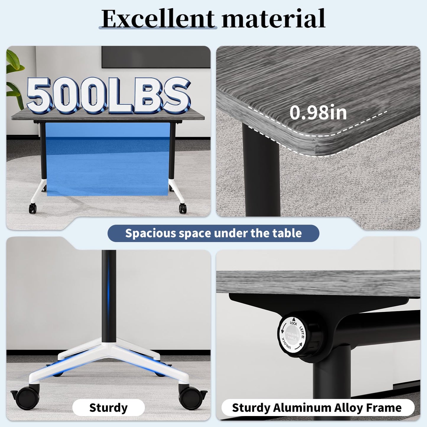Modular Folding Conference Table with Wheels,8 Pack Mobile Conference Room Tables,Filp Top Rolling Meeting Training Tables for Office,Classroom,Library,Seminar,Boardroom,school(8pack,Grey,71in)