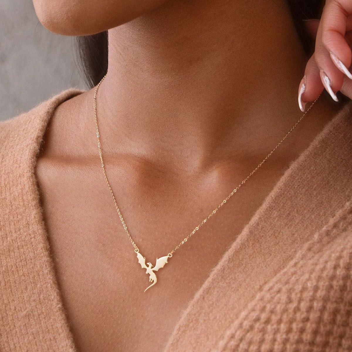 BSGRL Animal Necklace - 14K Gold Plated Flying Dragon Cute Animal Necklace for Women