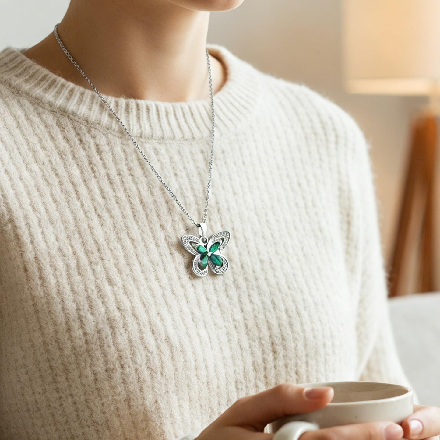 crataly Emerald Butterfly Necklace For Women-Silver Plated May Birthstone Necklace For Valentine's Day Mother's Day Christams Birthday Gifts