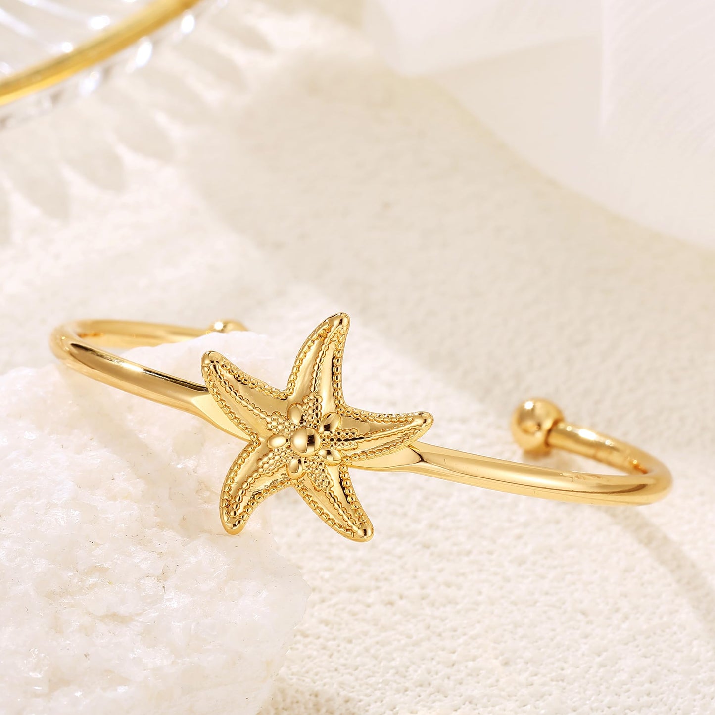 TONLUYAX Gold Starfish Cuff Bracelet for Women Summer Beach Bracelet Adjustable Statement Bracelets Coastal jewelry