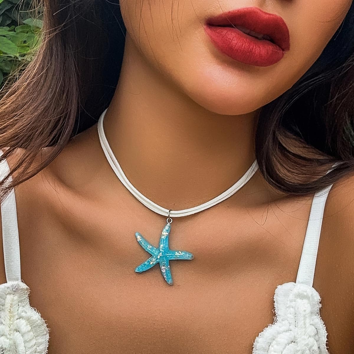 Layered Starfish Necklace Beach Jewelry for Women Seashell Cowrie Puka Shell Necklaces for Women Beach Necklace Turtle Beaded Choker Necklaces Ocean Jewelry (3 - Blue)