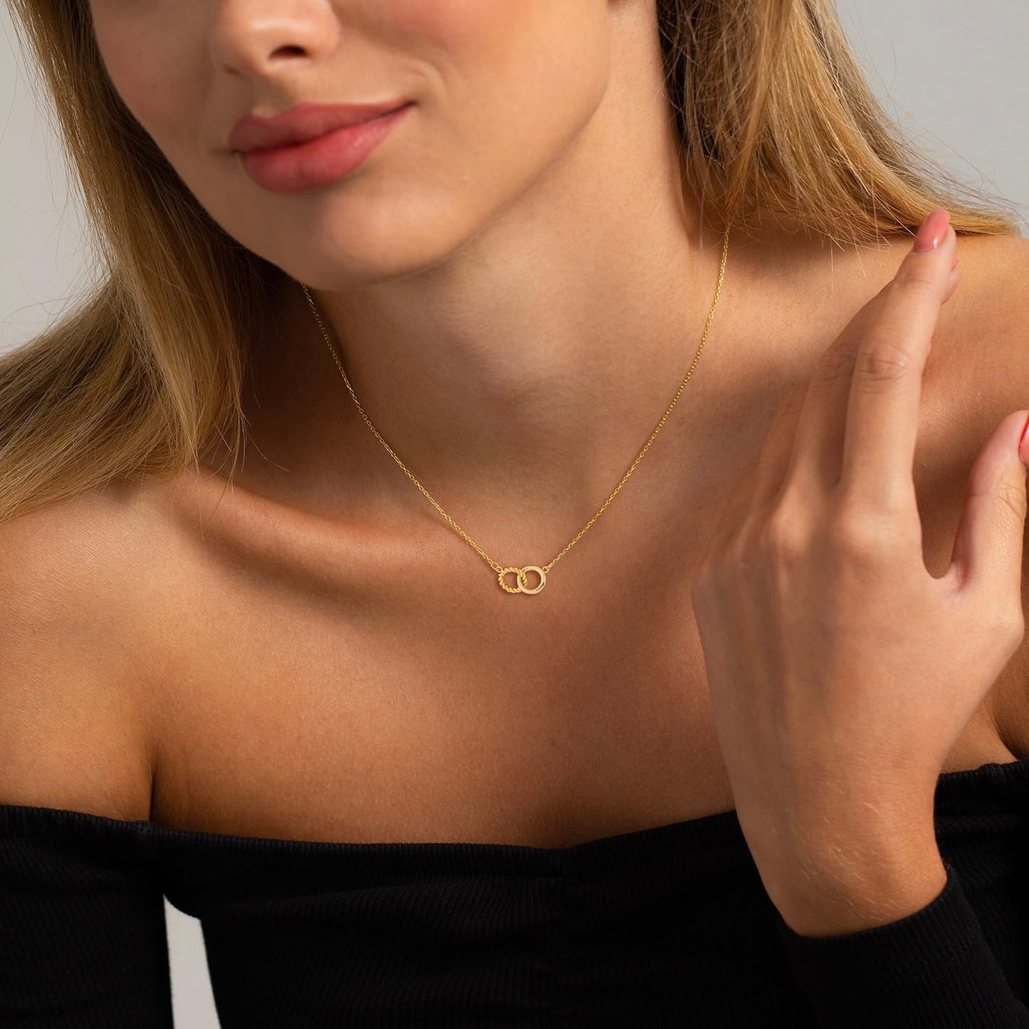 BSGRL Gold Necklace for Women-14K Gold Plated Hoop Pendant Dainty Gold Necklace 16.5”+2” ext