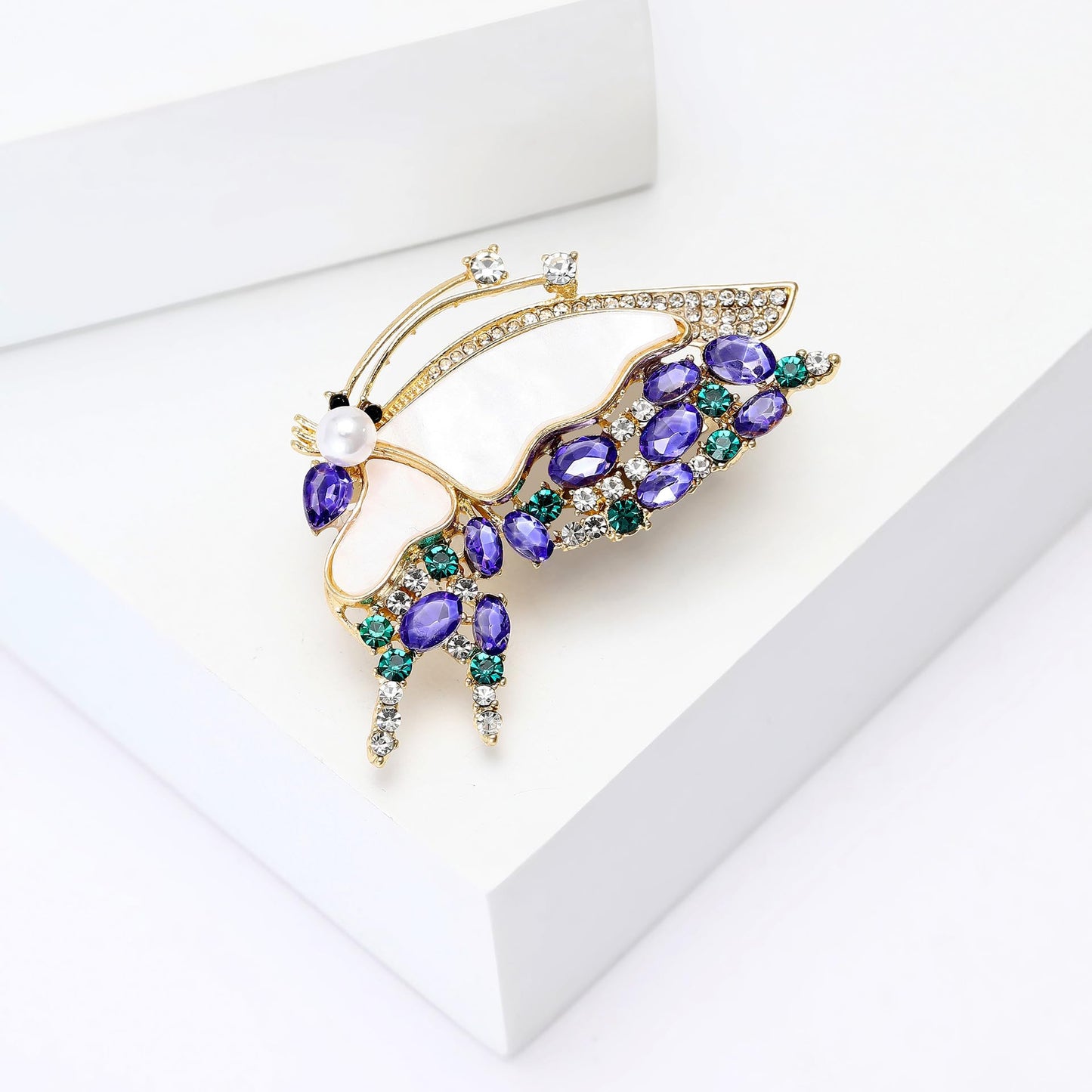 Butterfly Brooch for Women White Shell Purple Zirconia Butterfly Pin Animal Insect Brooch Birthday Holiday Gift for Girlfriend Mother Wife