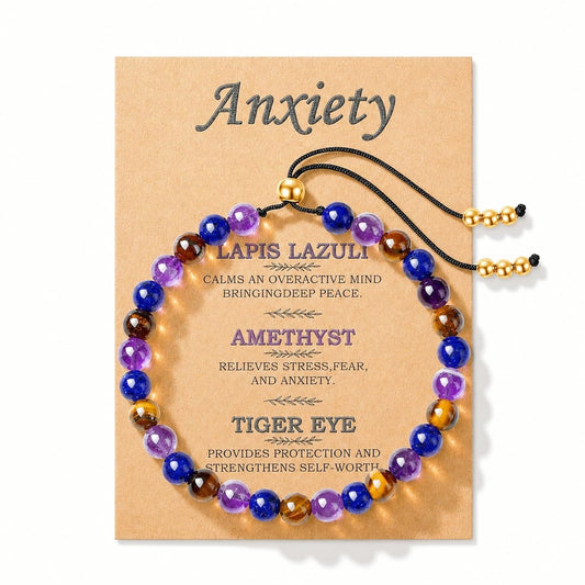 NUKAYAI Anxiety Relief Bracelet Gifts for Women Natural Stress Healing Crystals Lapis Lazuli Tiger Eye Amethyst Bracelet Jewelry Natural Stones