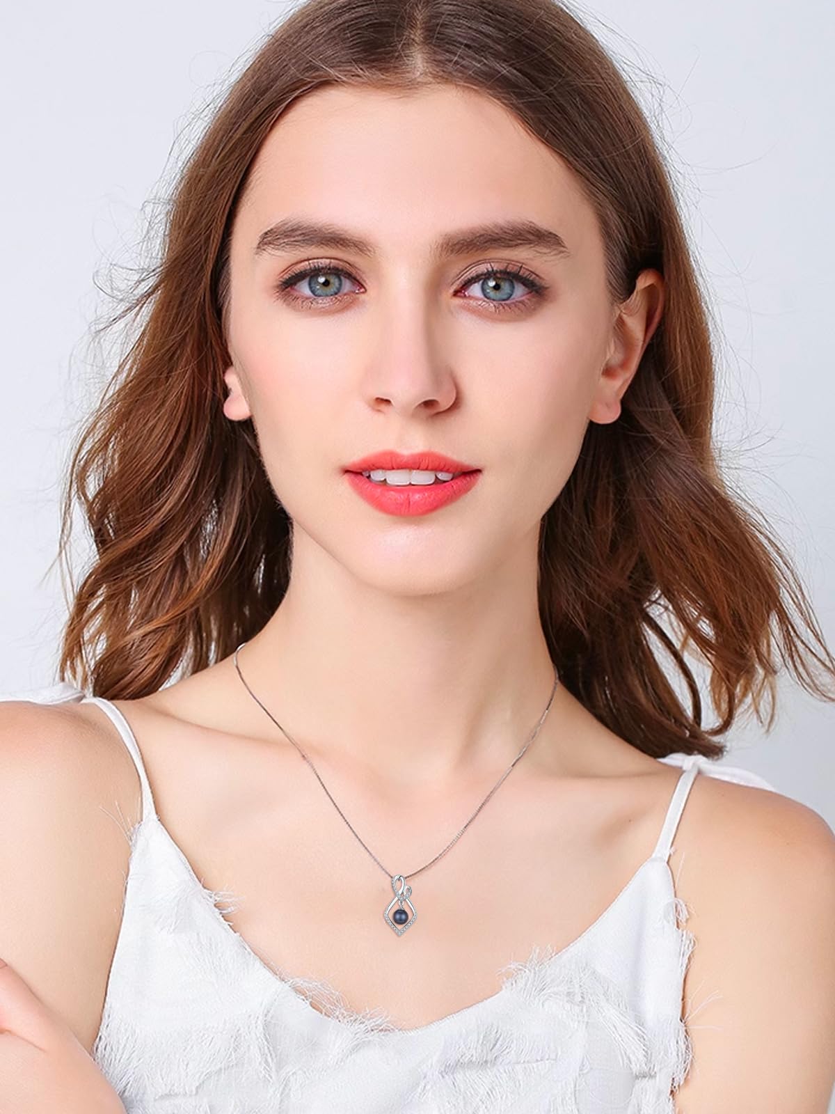 KANNSOAR Tahitian Black Pearl Necklace for Women 18K White Gold Plated Pendant 7MM Pearl Jewelry Wedding Birthday Anniversary Valentines Day Christmas Gifts for Wife Mom Girlfriend Sister Her